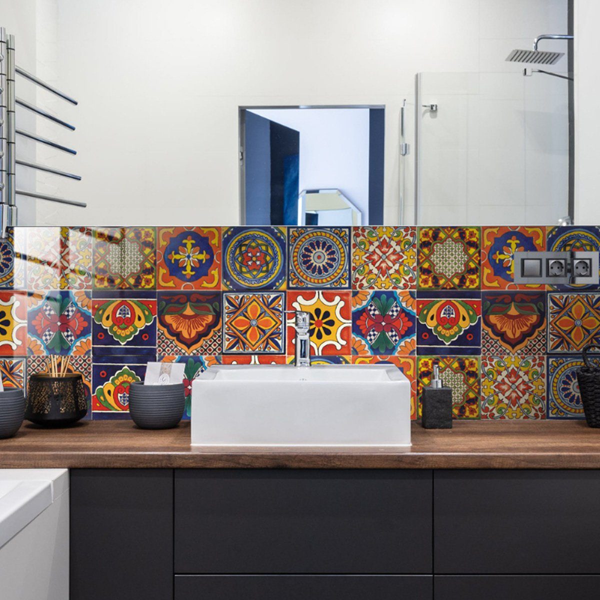 1 Badezimmer Küche Aufkleber,für Wandfliese Jormftte Wandaufkleber,Bunt Mosaik Fliesenaufkleber Mehrfarbig