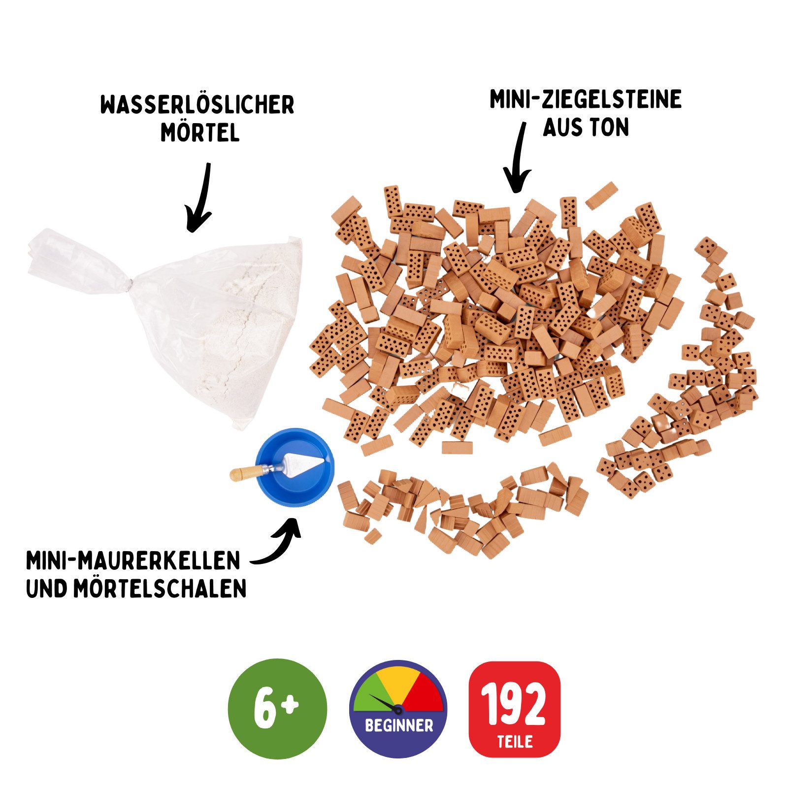 teifoc Großes Kreativset Steinbaukasten, (Bastelset mit echten Miniatur-Ziegelsteinen, 192 St., Montessori Lernspielzeug), Made in Germany