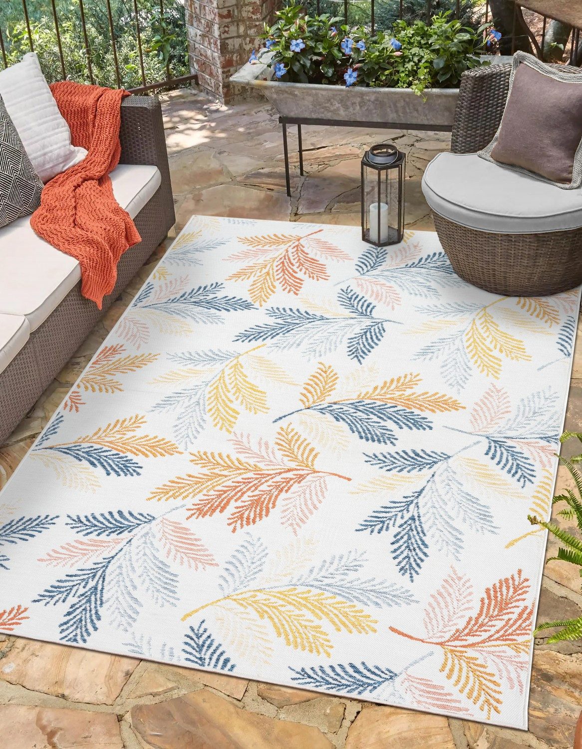 Myflair Möbel & Accessoires Teppich Johanna, LAGERRÄUMUNG!, rechteckig, Höhe: 6 mm, Wendeteppich, Blätter Motiv, Outdoor geeignet, Balkon, Terrasse