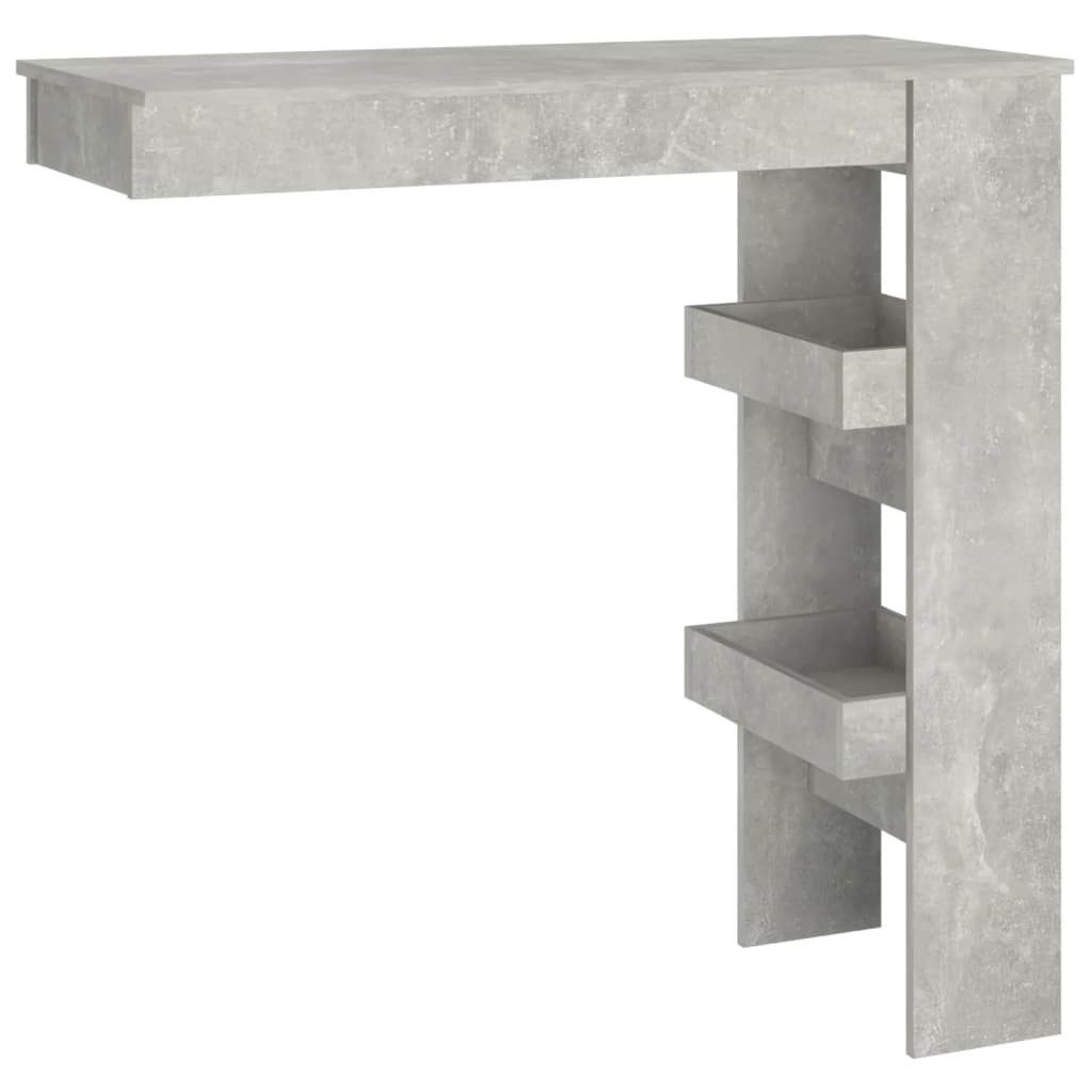 furnicato Bartisch Moderner Wand-102 x 45 x 103,5 cm Betongrau (1-St), Barmöbel mit zwei Staufächern für Gläser und Zubehör inklusive Halter