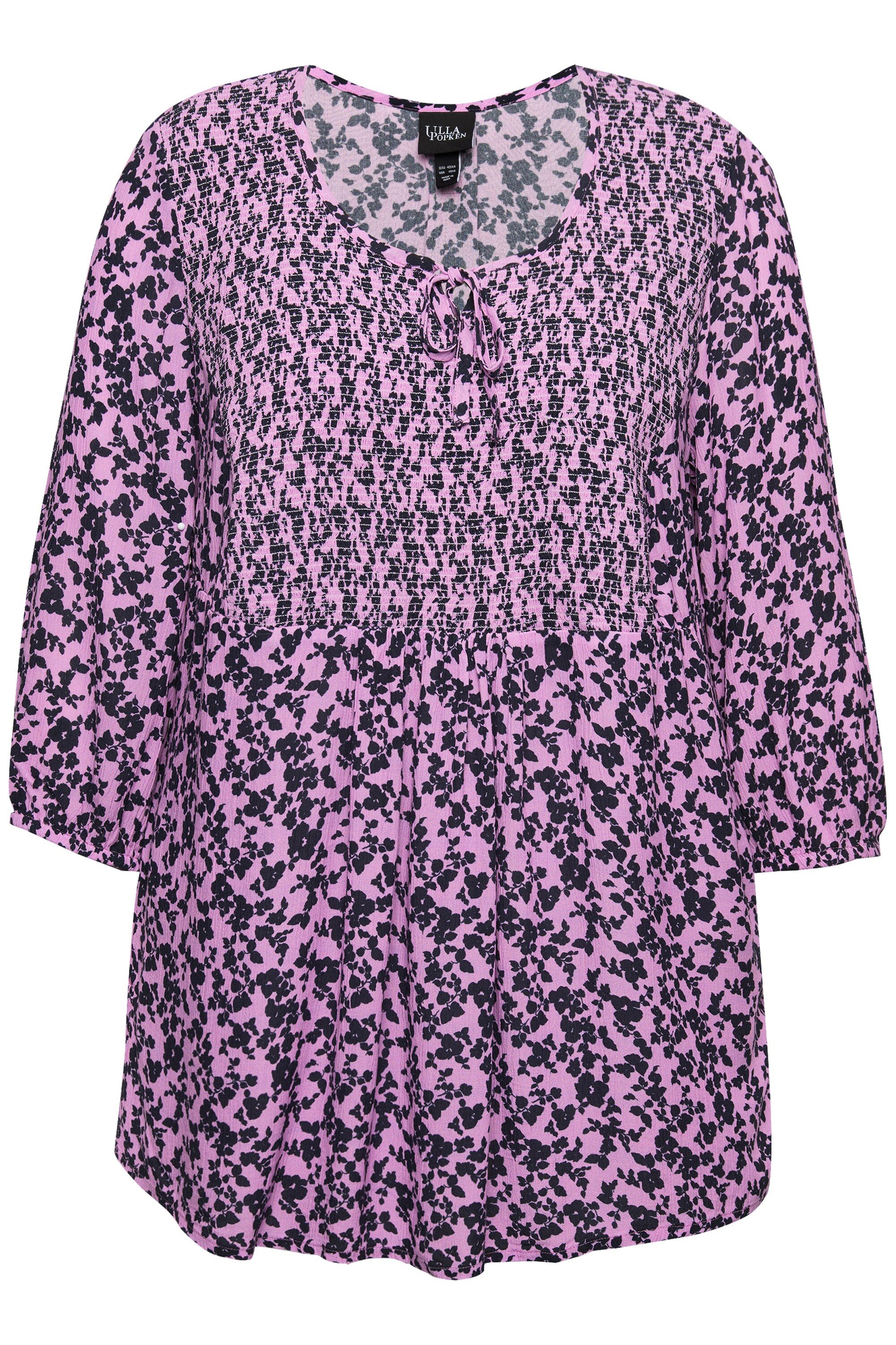 Ulla Popken Tunika Smokbluse Blüten A-Linie Rundhals 3/4-Arm günstig online kaufen
