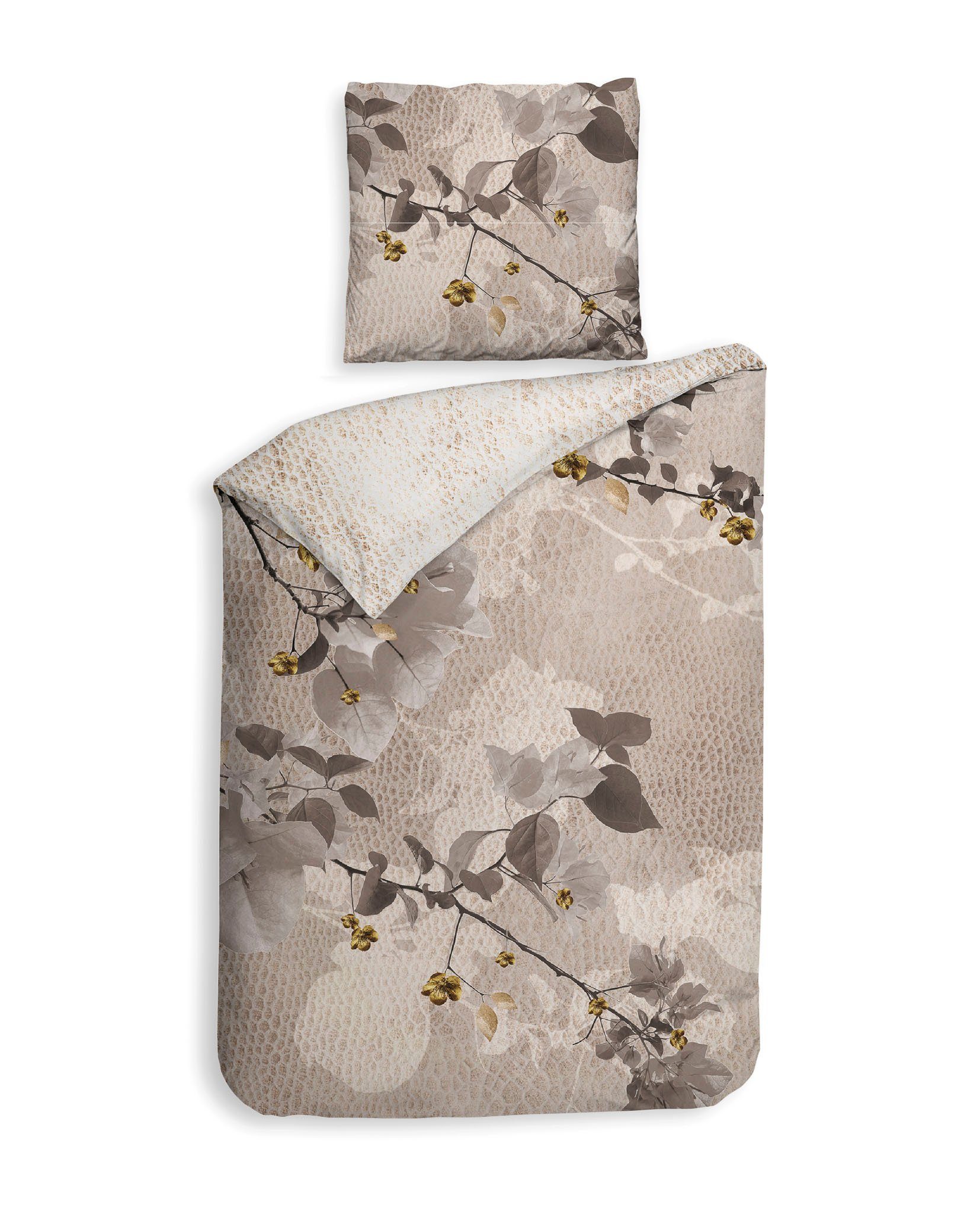 Heckett and Lane Bettwäsche Heckett & Lane Satin Bettwäsche 155x220 Dax naturel Blütenzweige Schla, Mako-Satin, 2 teilig