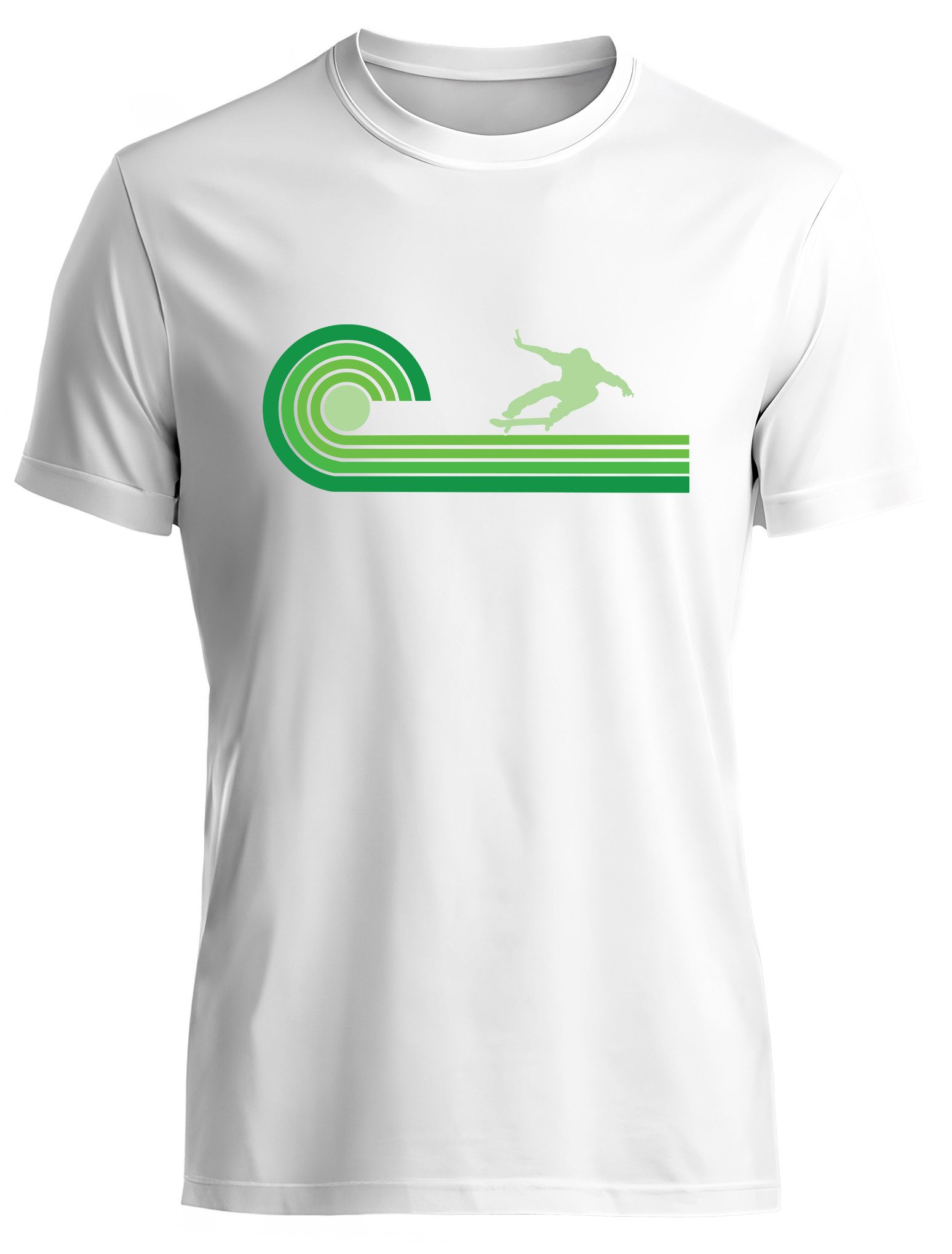 MyDesign24 T-Shirt Skater print Shirt retro Welle Skater T-Shirt weiss kurzarm Regular Fit i545