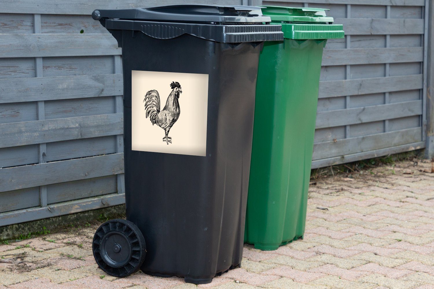 Abfalbehälter Hahns Mülleimer-aufkleber, Wandsticker MuchoWow Sticker, (1 Mülltonne, des Container, Antike St), Illustration