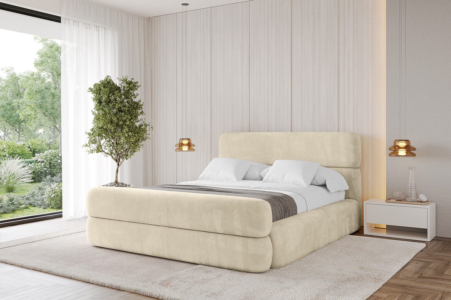 ALTDECOR Polsterbett ENORA-Z (Polsterbett mit Bettkasten und Lattenrost, Boxbett ohne Matratze), Doppelbett mit Stauraum, Bett mit Kopfteil