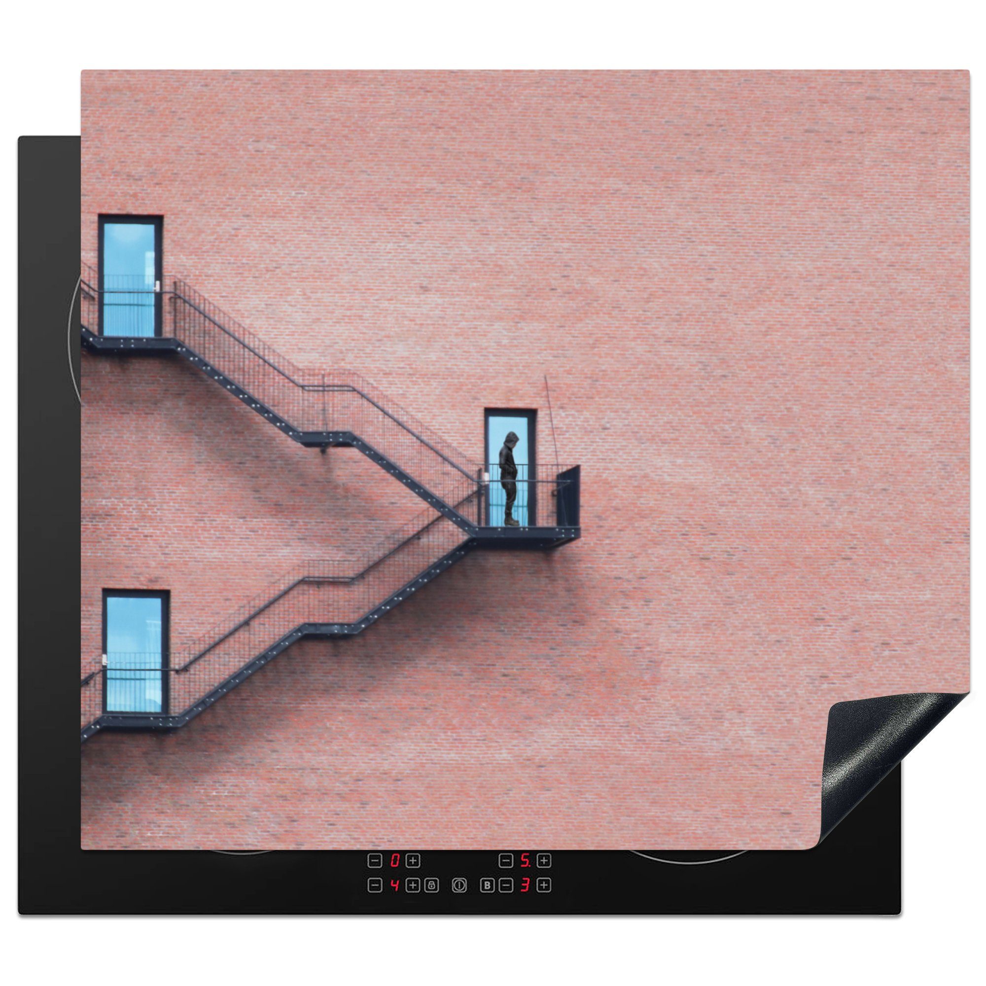 MuchoWow Herdblende-/Abdeckplatte Tür - Wand - Treppe - Architektur, Vinyl, (1 tlg), 60x52 cm, Mobile Arbeitsfläche nutzbar, Ceranfeldabdeckung