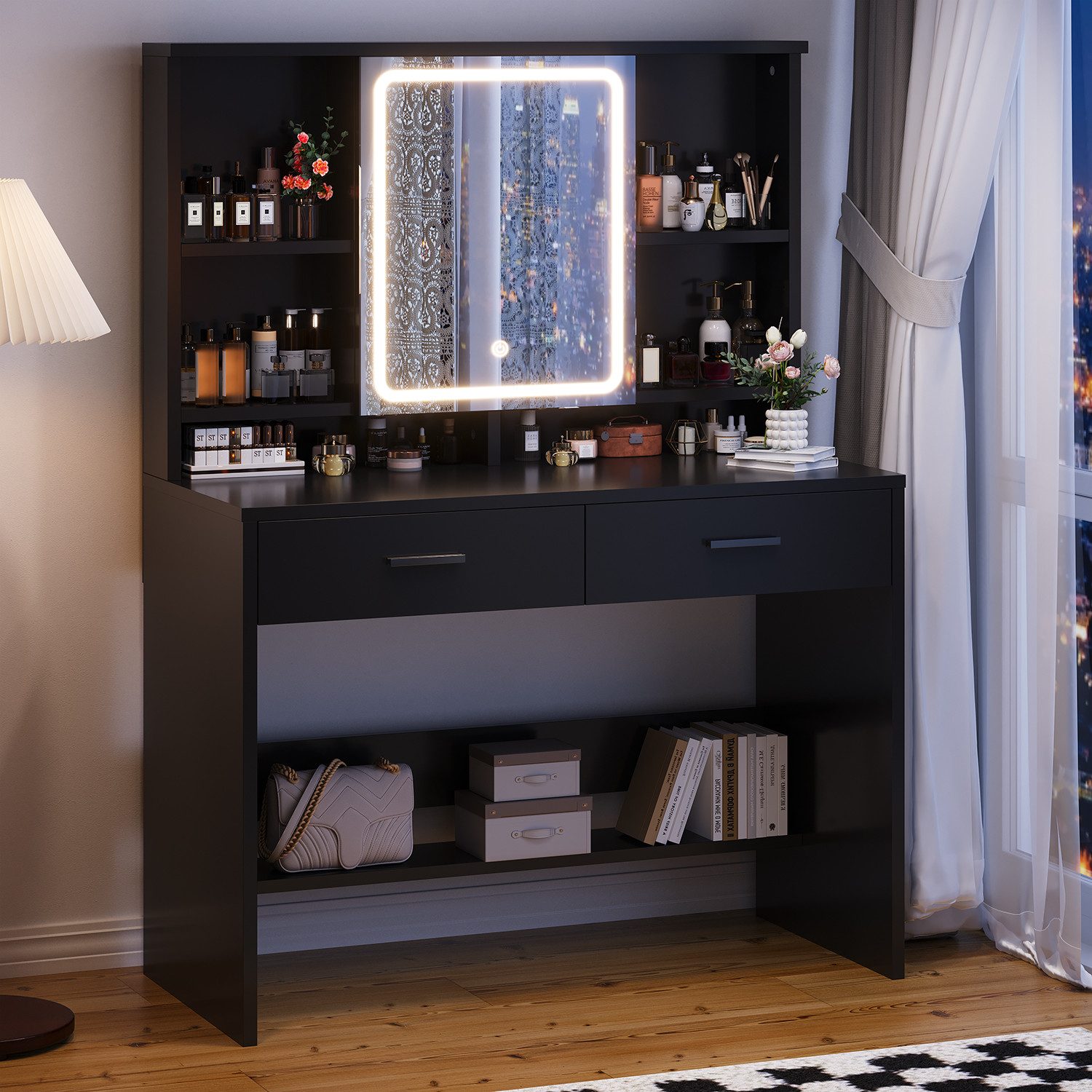 HOMALL Schminktisch Schminktisch mit Spiegel und LED 2 Schubladen und 6 Abl günstig online kaufen