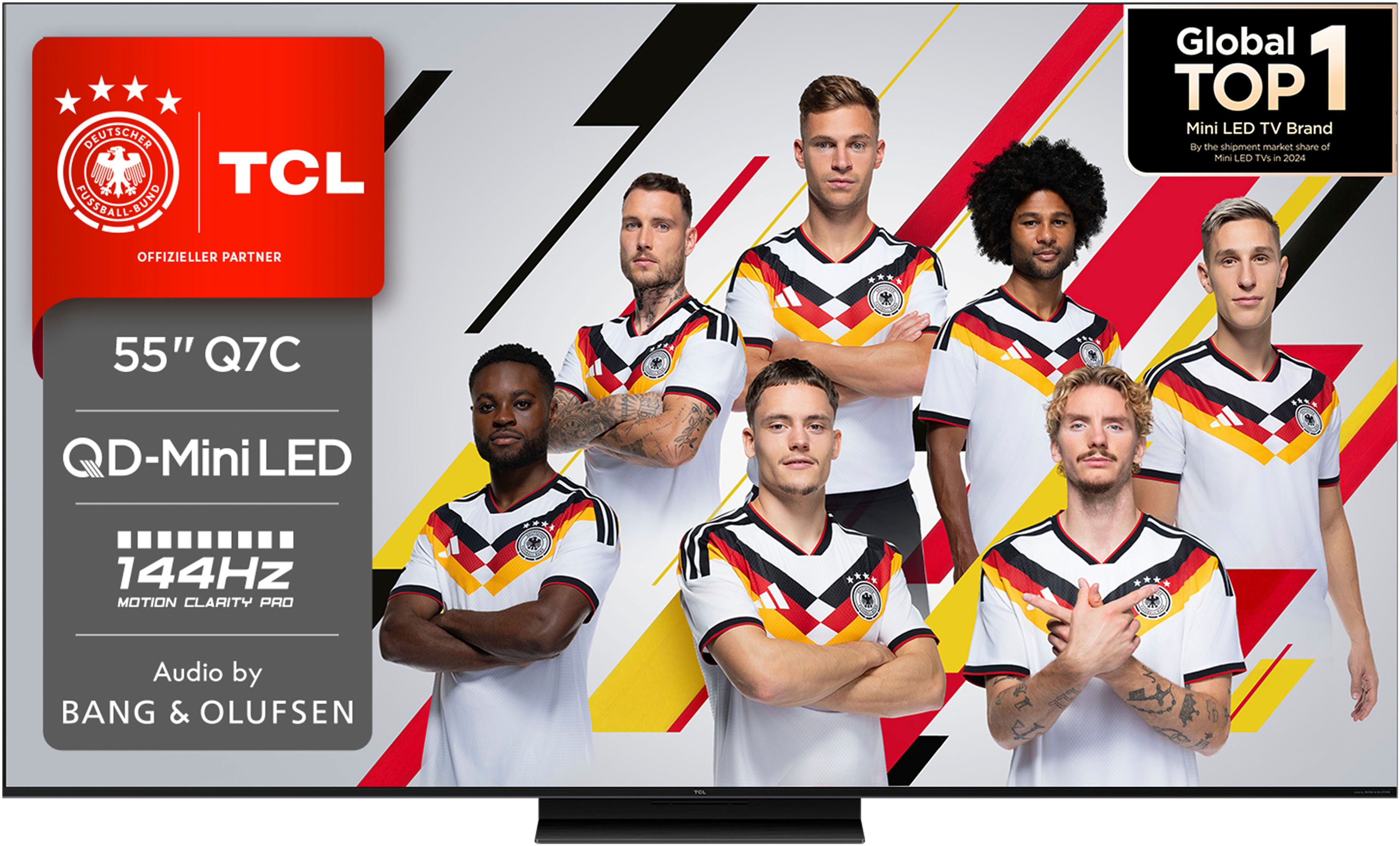 TCL 55Q7CX1 Mini-LED-Fernseher (139 cm/55 Zoll, 4K Ultra HD, Google TV, Smart-TV, Audio von Bang & Olufsen, Dolby Vision, Smart TV, Apple TV, 4K HDR)