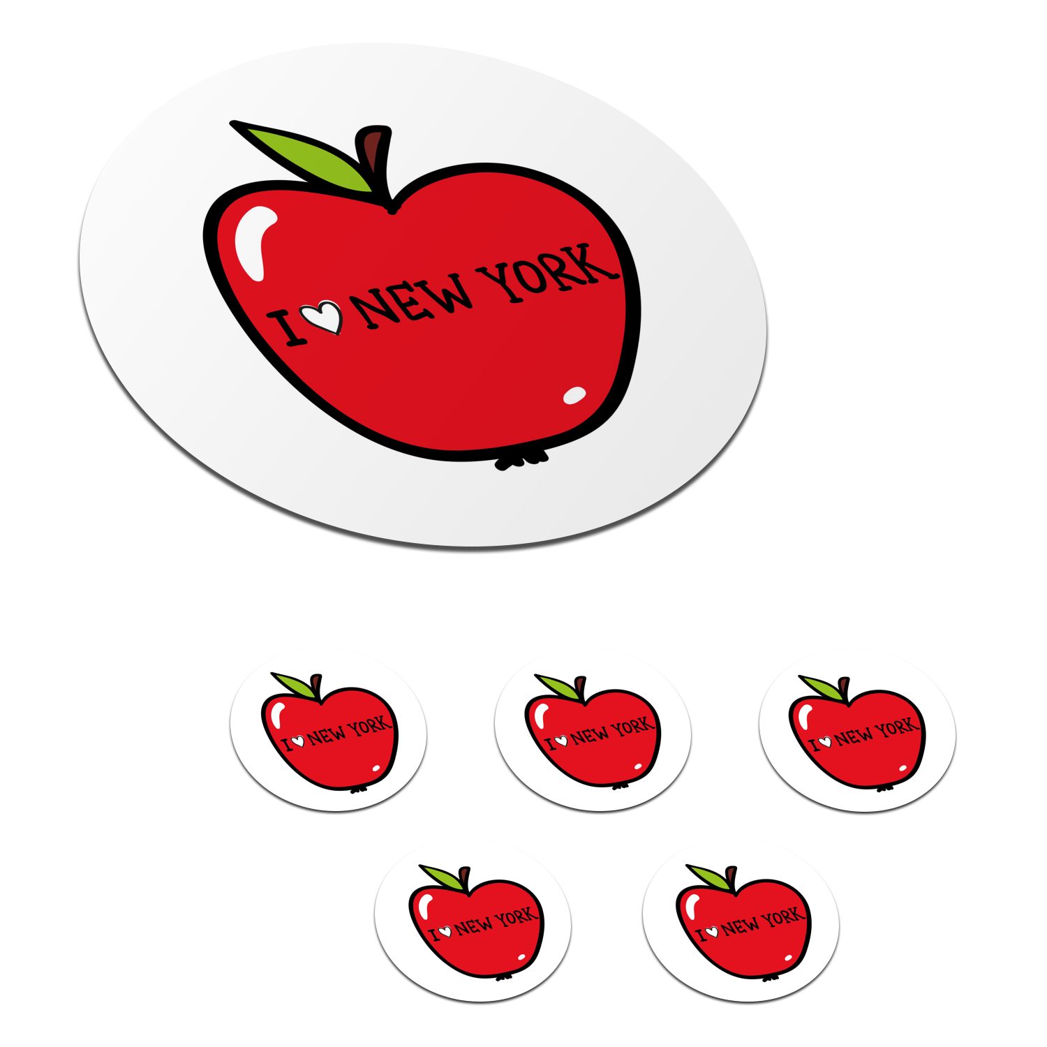 MuchoWow Glasuntersetzer New York - Rot - Apfel, Zubehör für Gläser, 6-tlg., Getränkeuntersetzer, Tassenuntersetzer, Korkuntersetzer, Tasse, Becher
