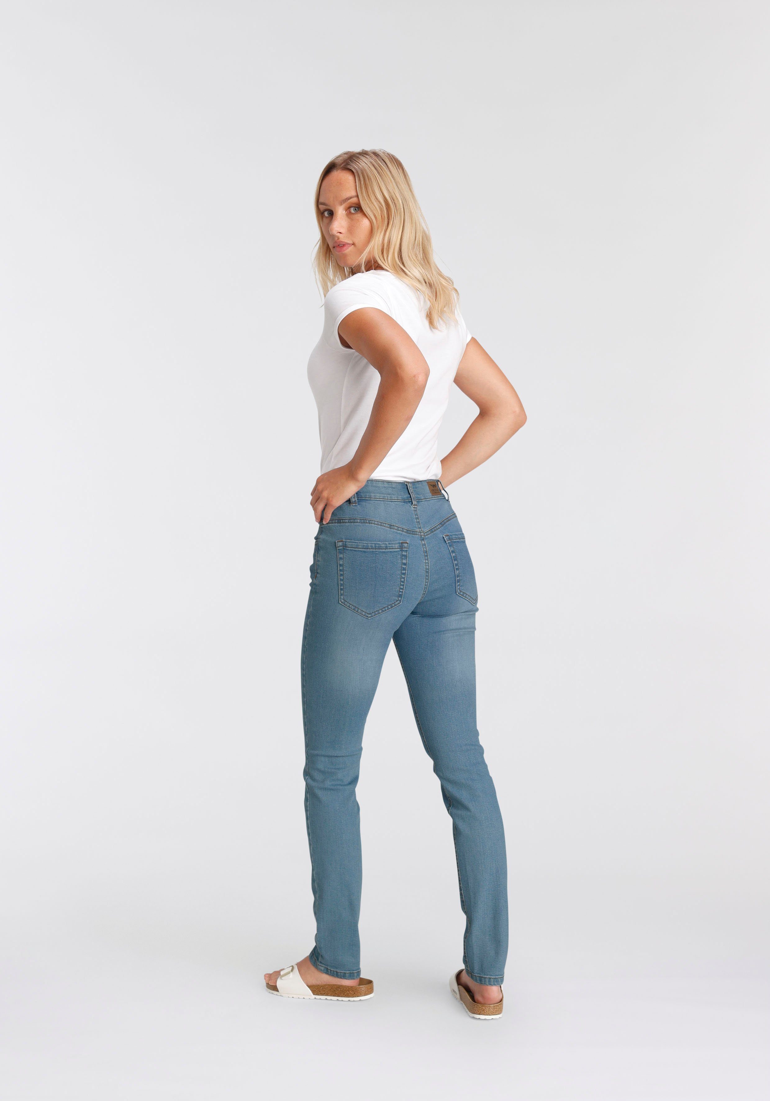 Gummizugeinsatz Slim-fit-Jeans Bund bleached Waist seitlichem Arizona High mit