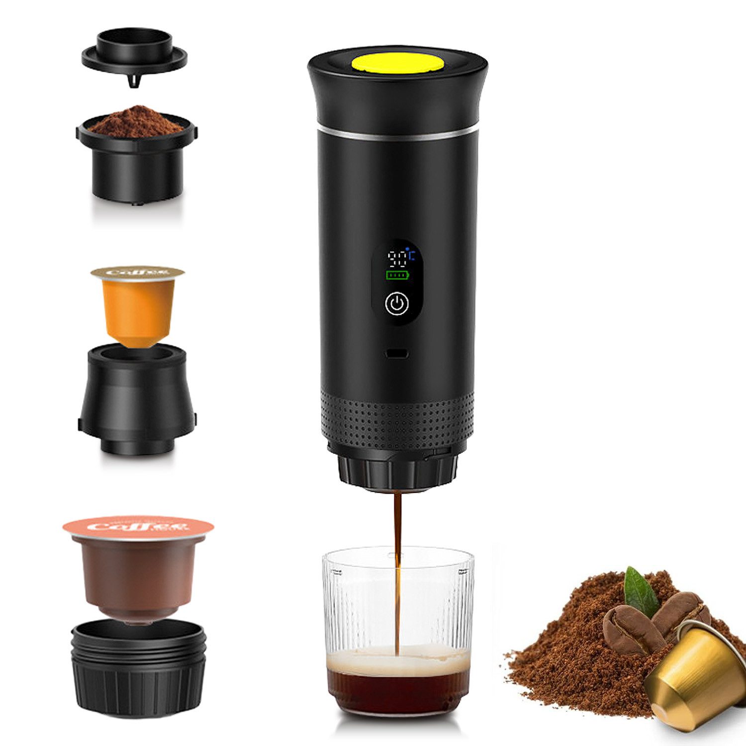 ANYSUN Espressomaschine Tragbare Espressomaschine mit Akku für unterwegs oder Camping, Kaffeemaschine to go, mit elektrischer Selbsterhitzung über USB - C