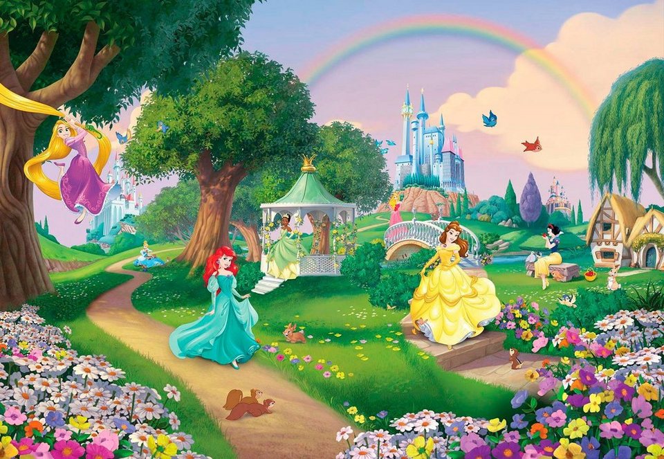 Komar Fototapete Disney Princess Rainbow, 368x254 cm (Breite x Höhe),  inklusive Kleister, Deutsches Spezial-Fototapetenpapier, geruchsfrei, glatt  und