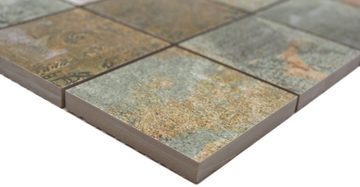 Mosani Wandfliese Natursteinzeug Mosaik beige braun grün matt / 10 Mosaikmatten