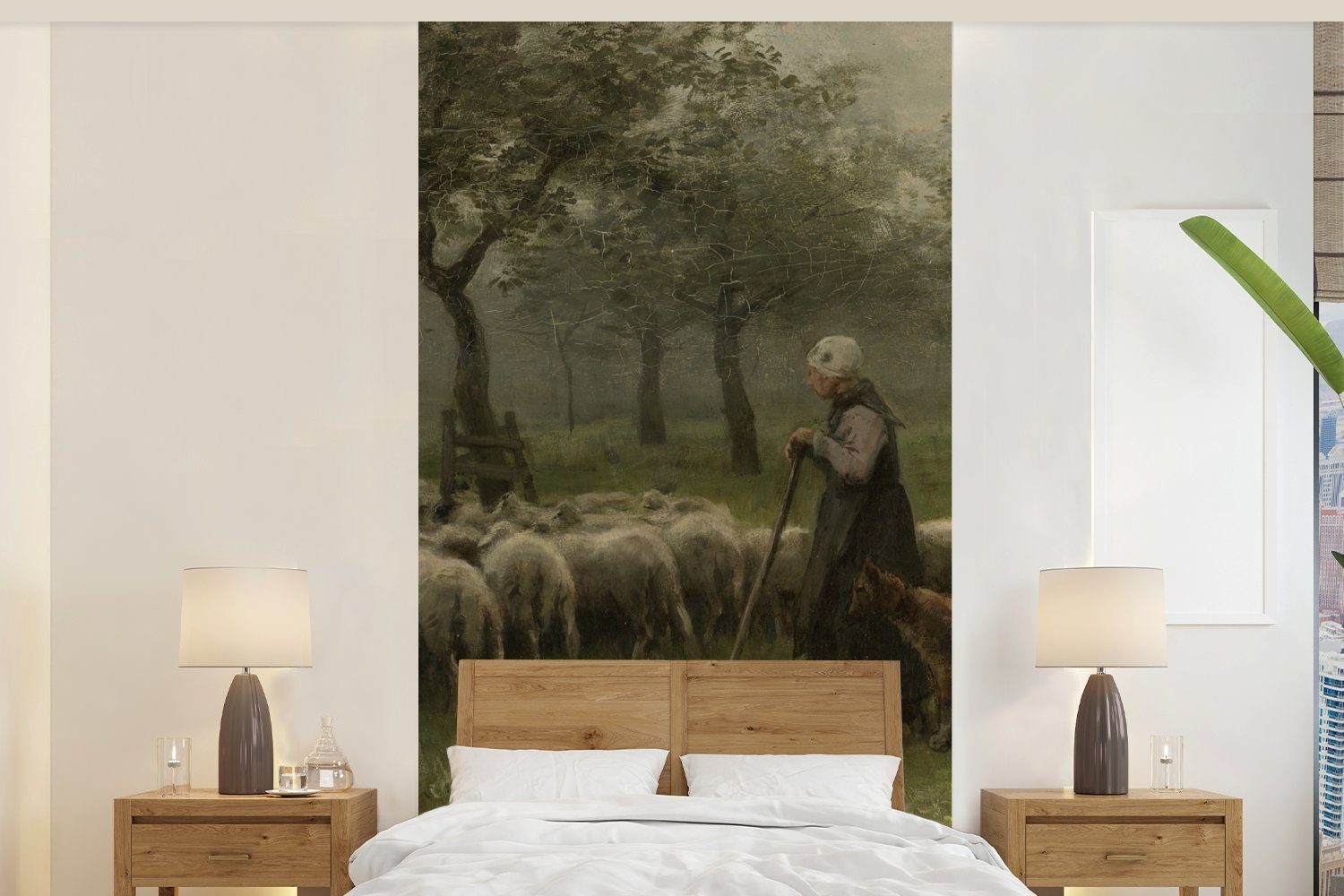MuchoWow Fototapete Hirtin mit Schafherde - Gemälde von Anton Mauve, Matt, bedruckt, (2 St), Vliestapete für Wohnzimmer Schlafzimmer Küche, Fototapete