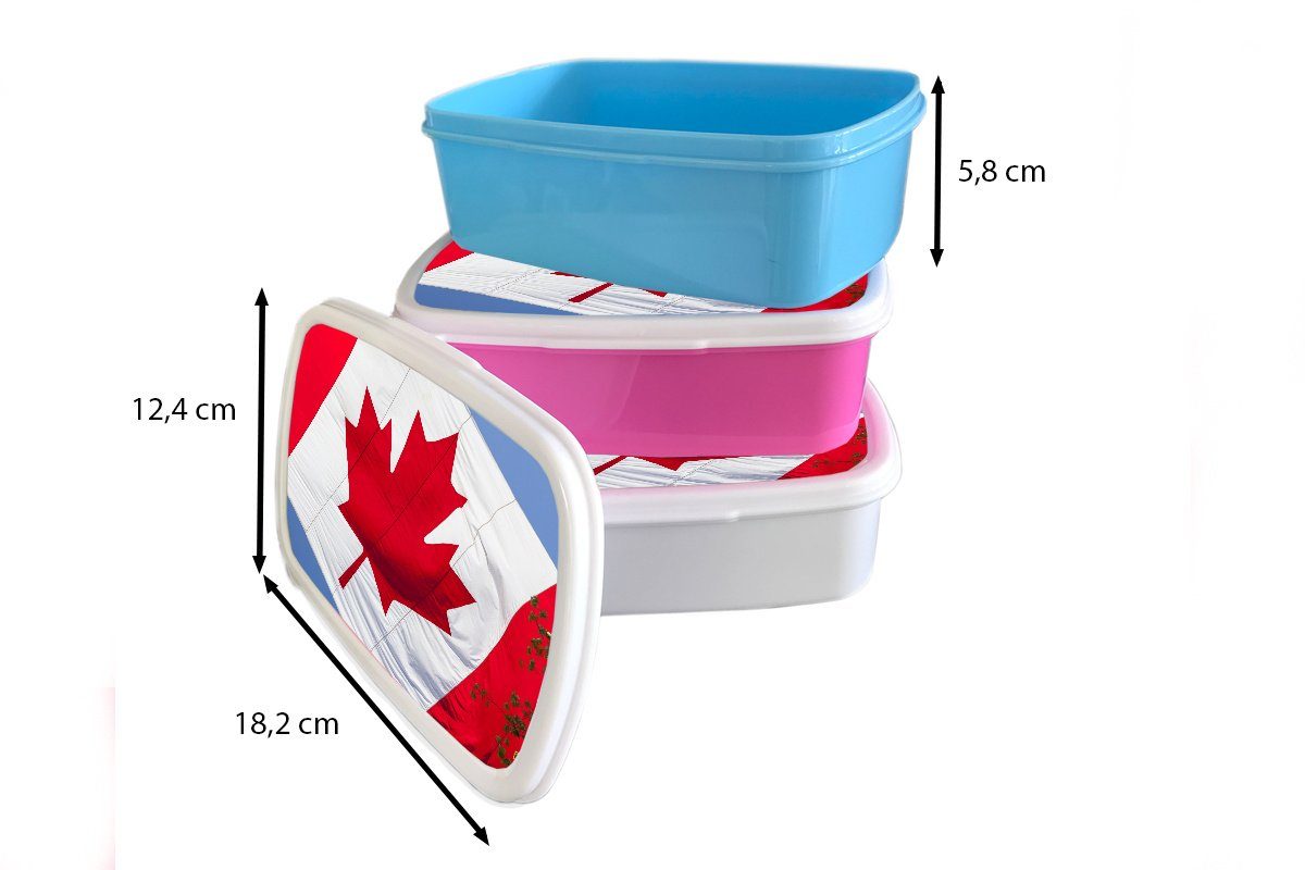 MuchoWow Lunchbox Riesige kanadische Flagge Brotdose Baumzweigen, Mädchen, (2-tlg), für Brotbox Kunststoff, Snackbox, rosa Kinder, mit Erwachsene, Kunststoff