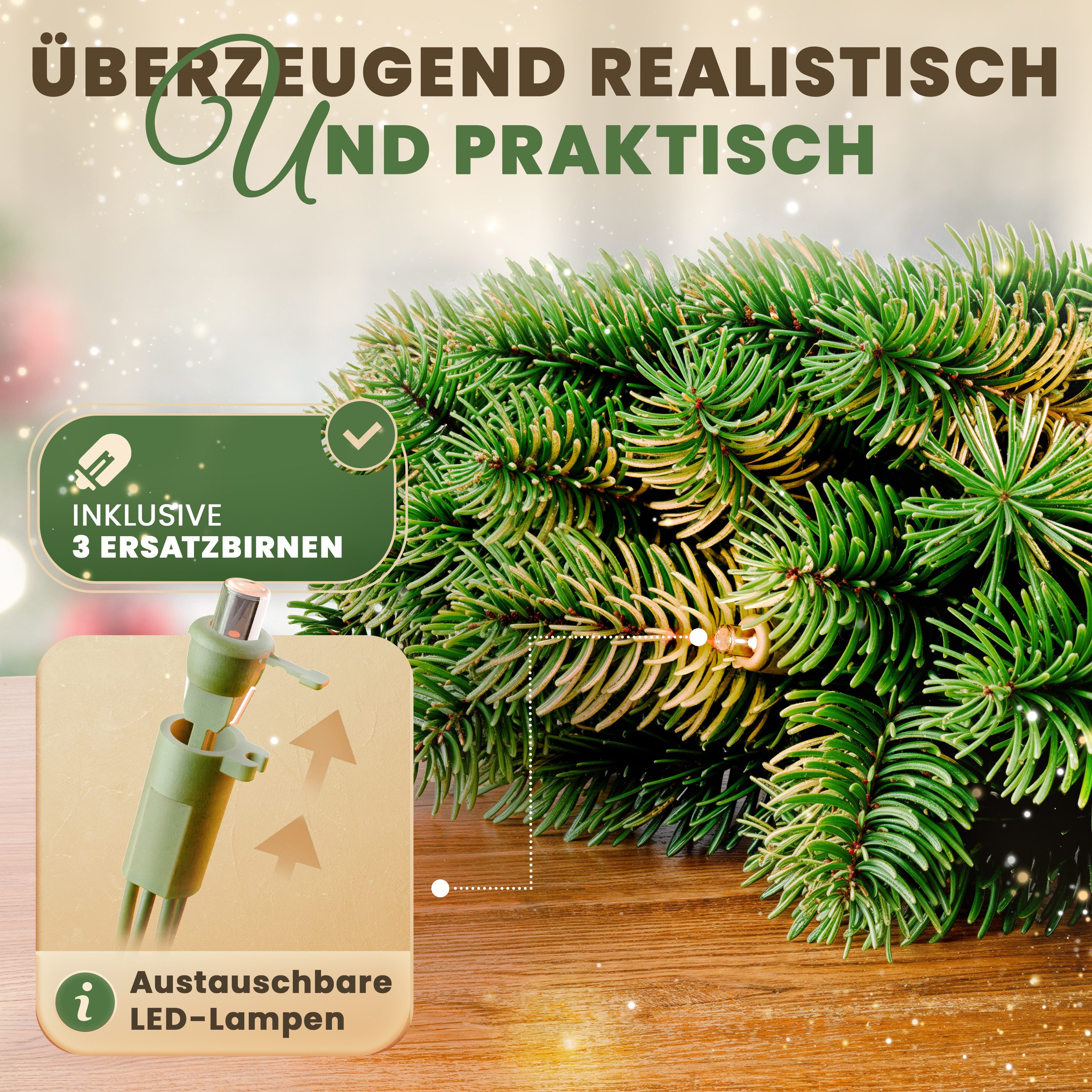Kunstkranz Weihnachtskranz künstlich mit LED – Festliche Türdekoration, ArtiTree, Höhe 60 cm