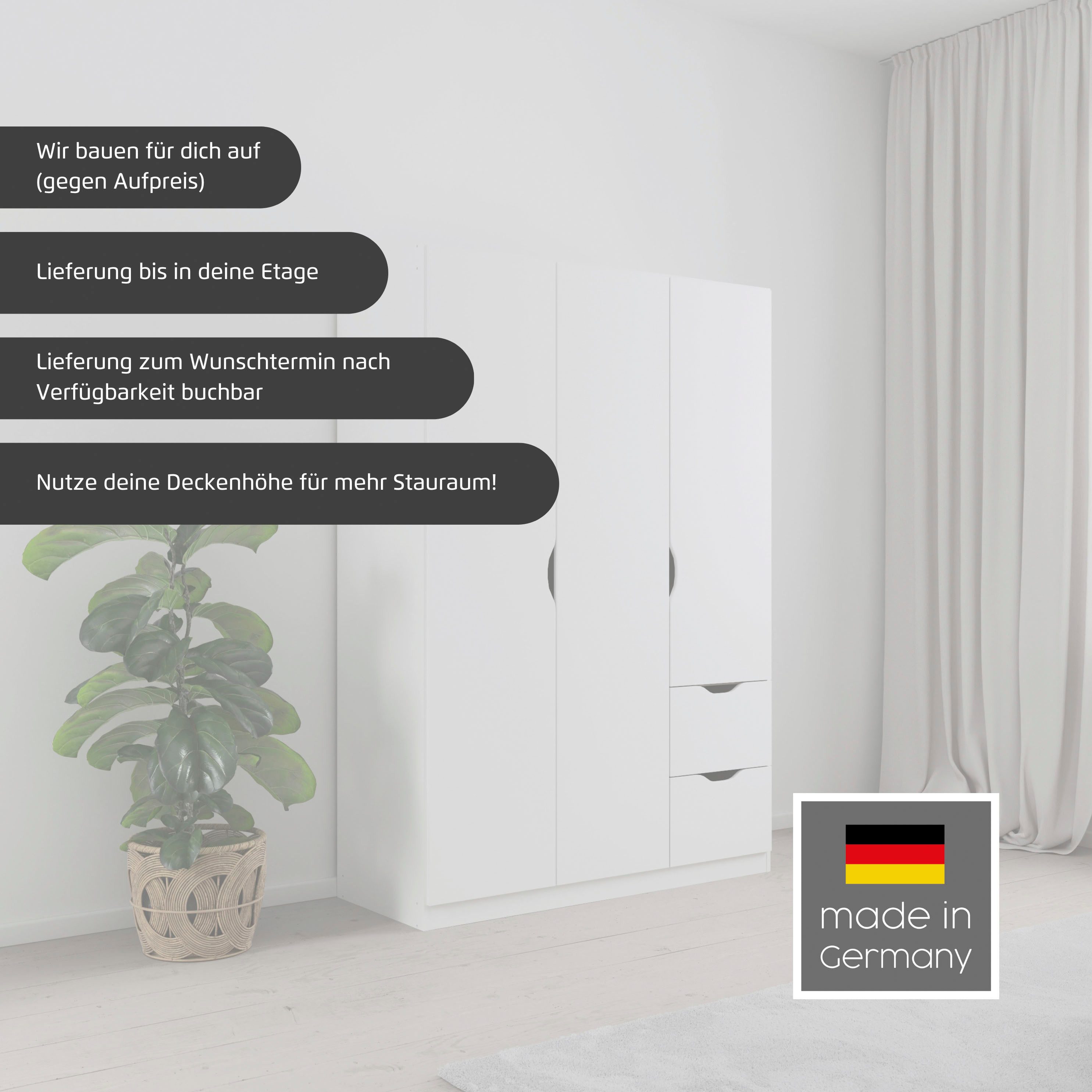 rauch Kleiderschrank Freising geräumiger Schrank Garderobe Schlafzimmerschrank (in 2 Breiten erhältlich TOP ANGEBOT) mit Griffmulden und Schubkästen OTTO´s Chois TOP PRODUKT