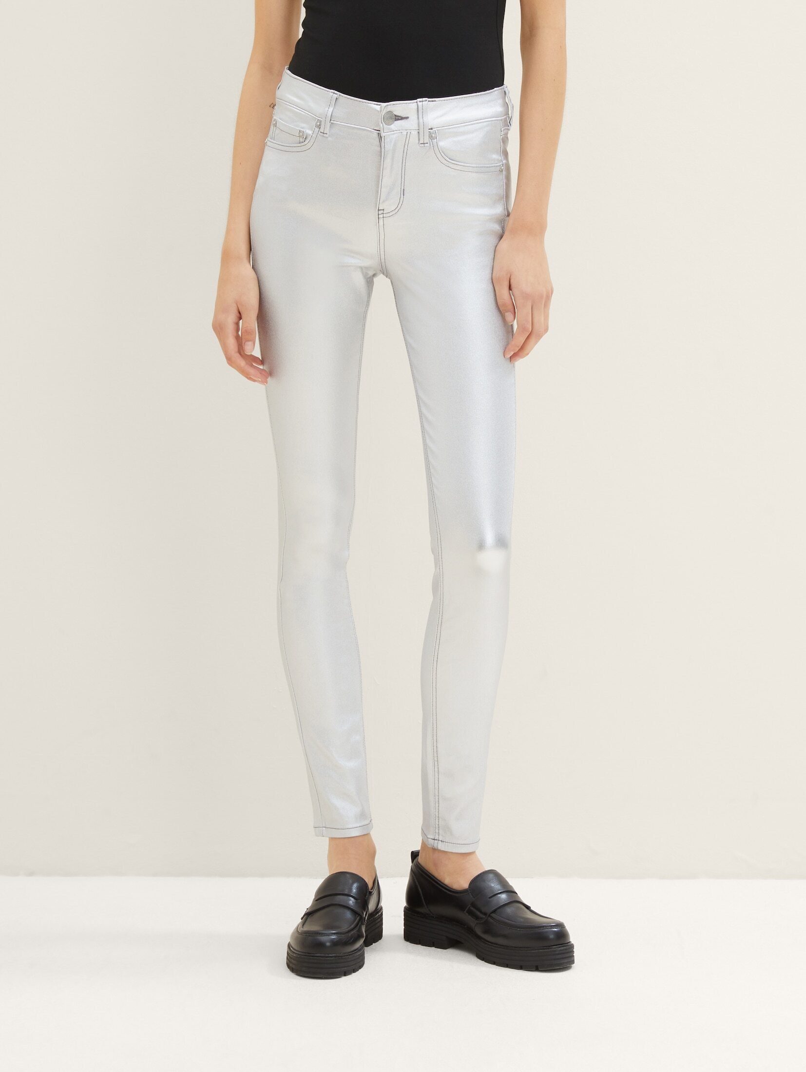 TOM TAILOR Denim Gerade Jeans Nela Extra Skinny Jeans Metallic Silver