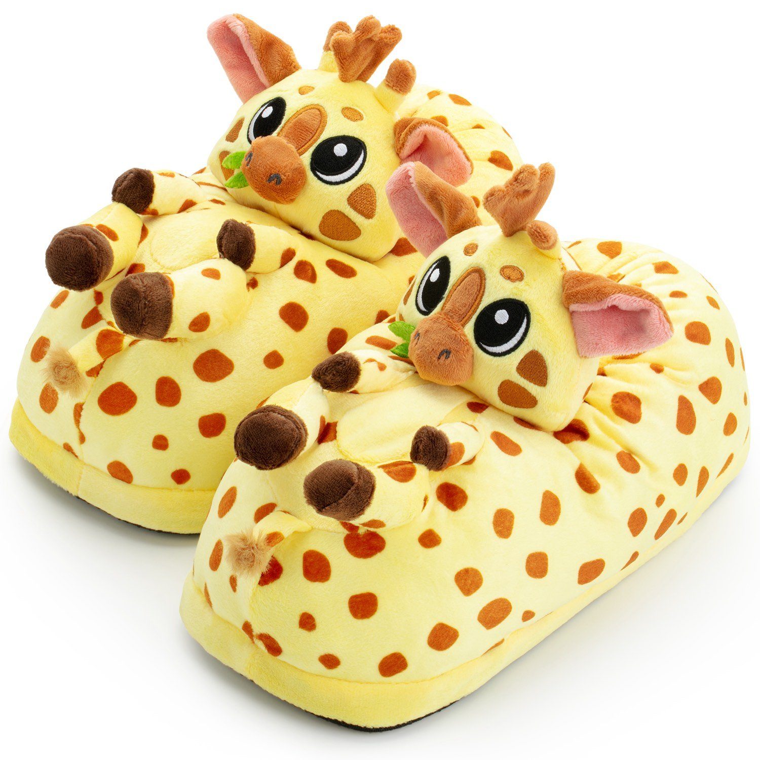 34-44 Plüsch Damen, (Packung, Plüsch-Hausschuhe "Theo" süß, Giraffe Mädchen, Corimori Witizige Erwachsene, Herren, Jungen, Geschenk) EU Einheitsgröße flauschig, Kinder, Hausschuhe