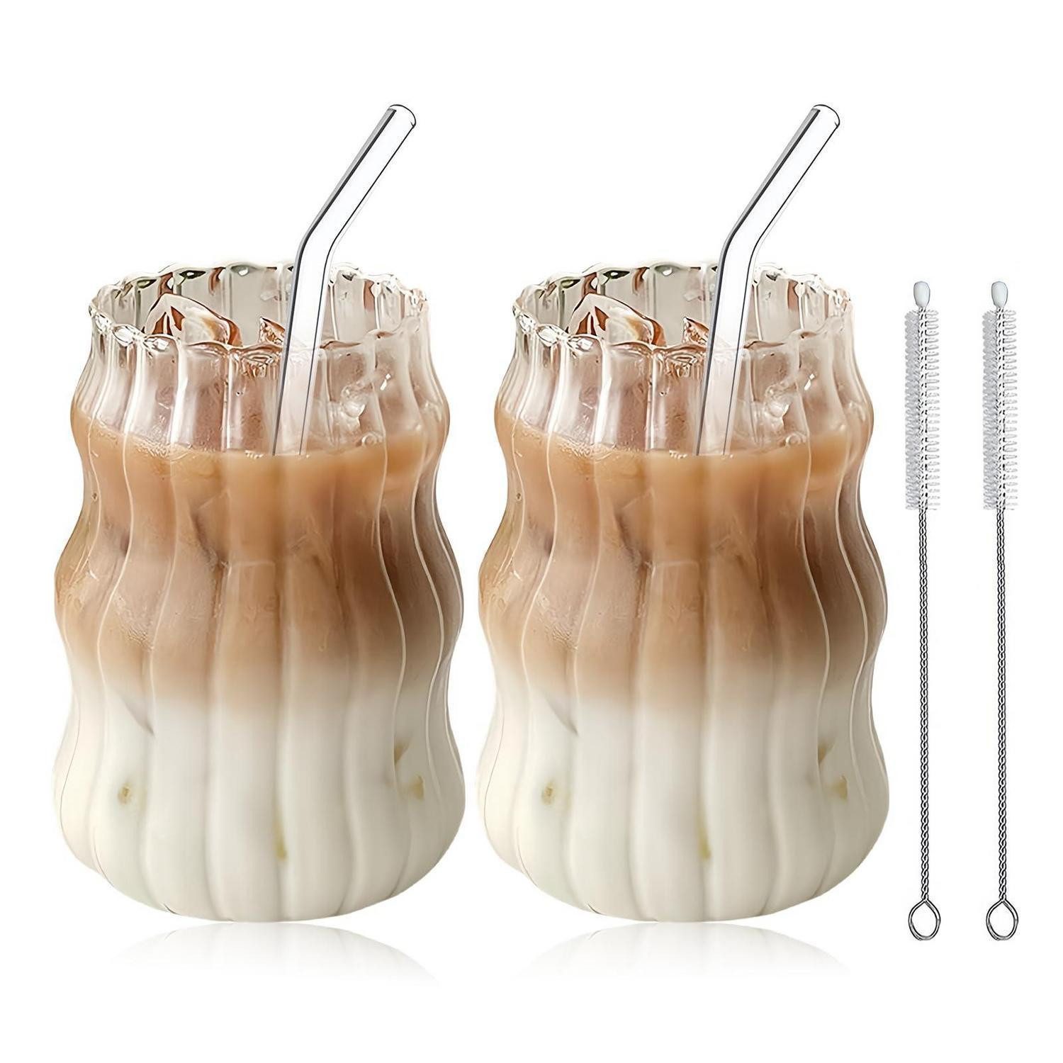 LuxusKollektion Gläser-Set 2er Set Gerippte Trinkgläser Wolkenstreifen 530ml, Glas