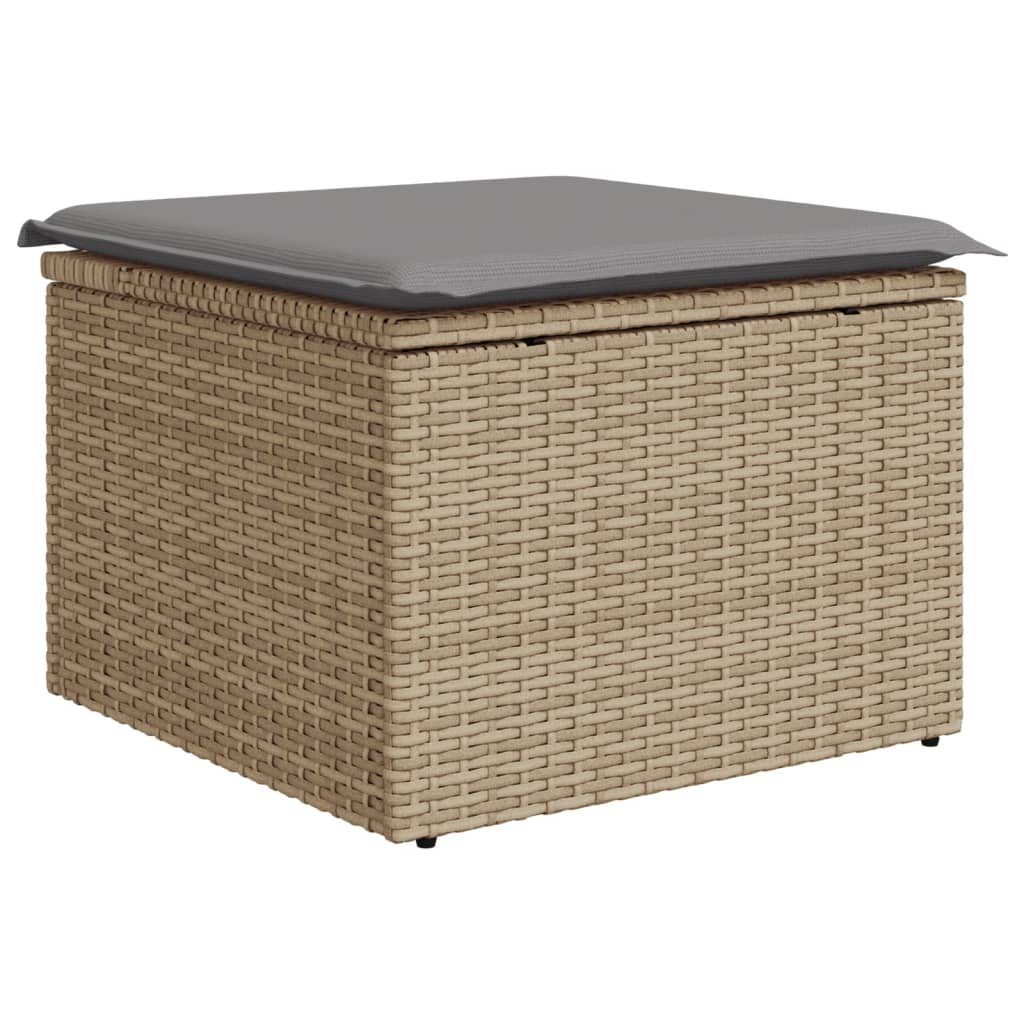 vidaXL Hocker Gartenhocker mit Kissen Beige 55x55x37 cm Poly Rattan (1 St)