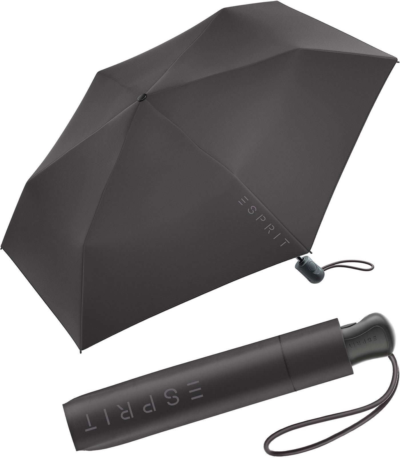 Esprit Taschenregenschirm Easymatic Slimline Auf-Zu Automatik klein leicht, leicht und stabil schwarz