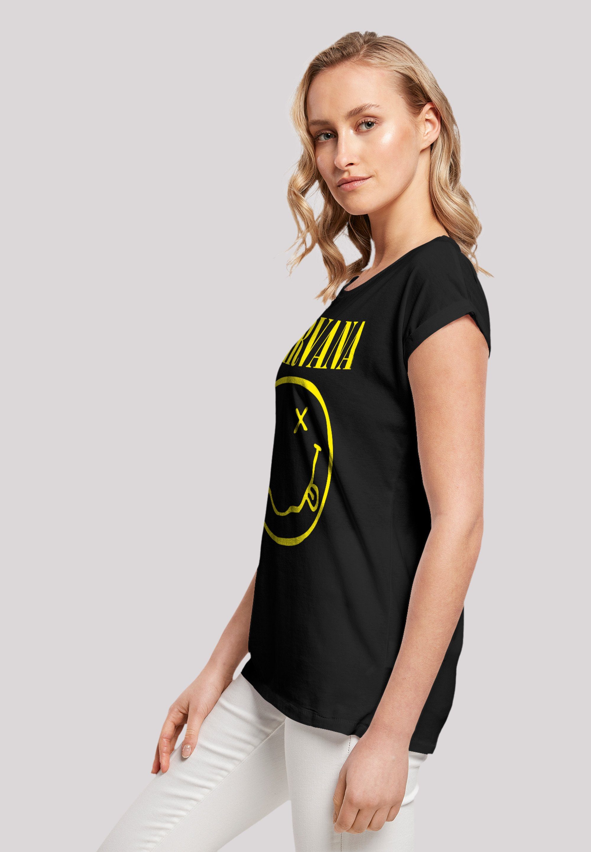 Nirvana F4NT4STIC Yellow Happy Qualität T-Shirt Rock Band Face Premium schwarz