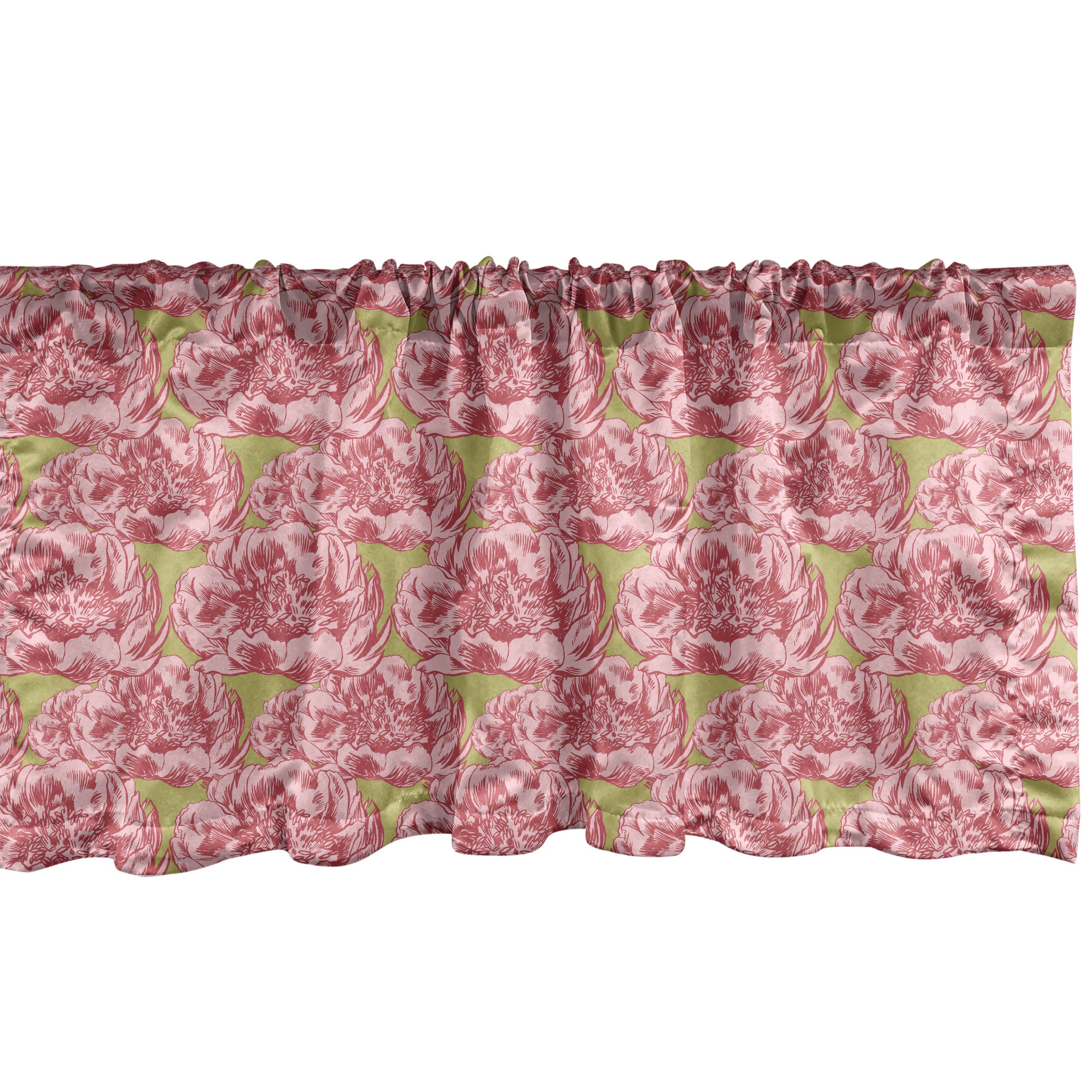 Hunde-Rose mit Volant Stangentasche, für Microfaser, Dekor Frühling Küche Vintage Abakuhaus, Blooming Vorhang Scheibengardine Schlafzimmer