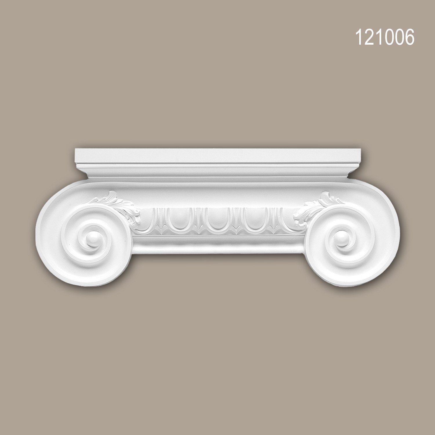 Profhome Wanddekoobjekt 121006 (Pilaster Kapitell, 1 St., Pilaster, Zierelement, Wanddekor, Schmuckelement), weiß, vorgrundiert, Stil: Ionisch