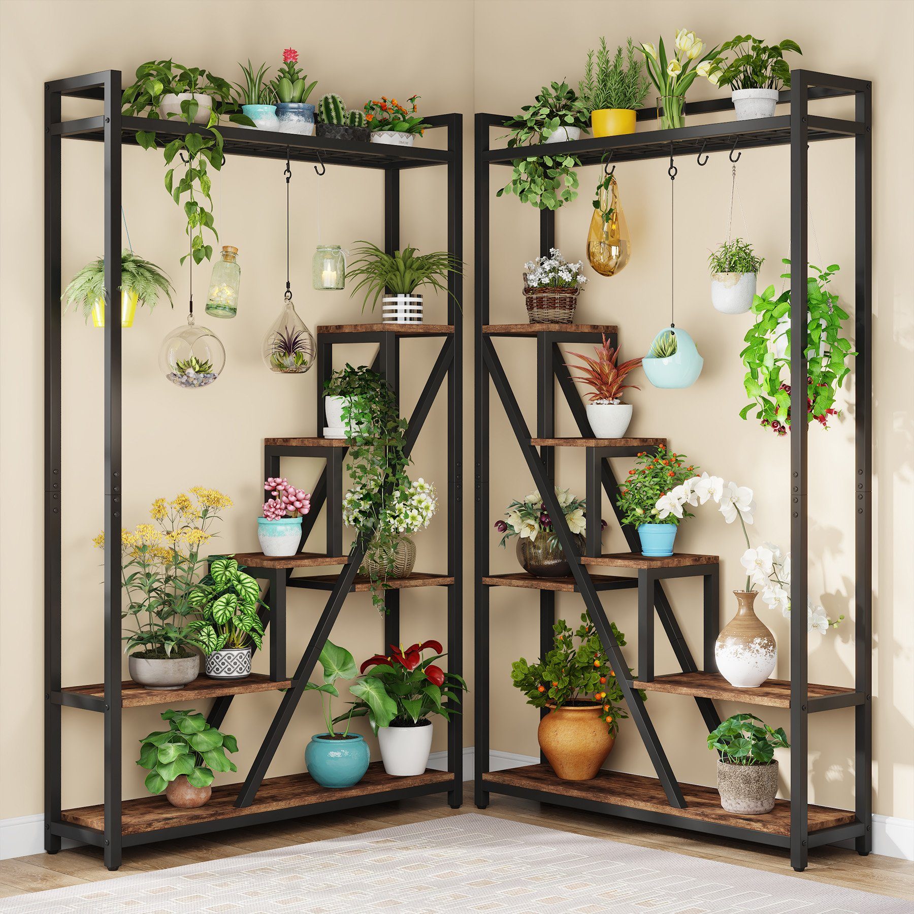 Tribesigns Blumenständer 180cm hoher Pflanzenständer, 7-stöckiges Pflanzenregal mit 5 S-Haken (2 St)