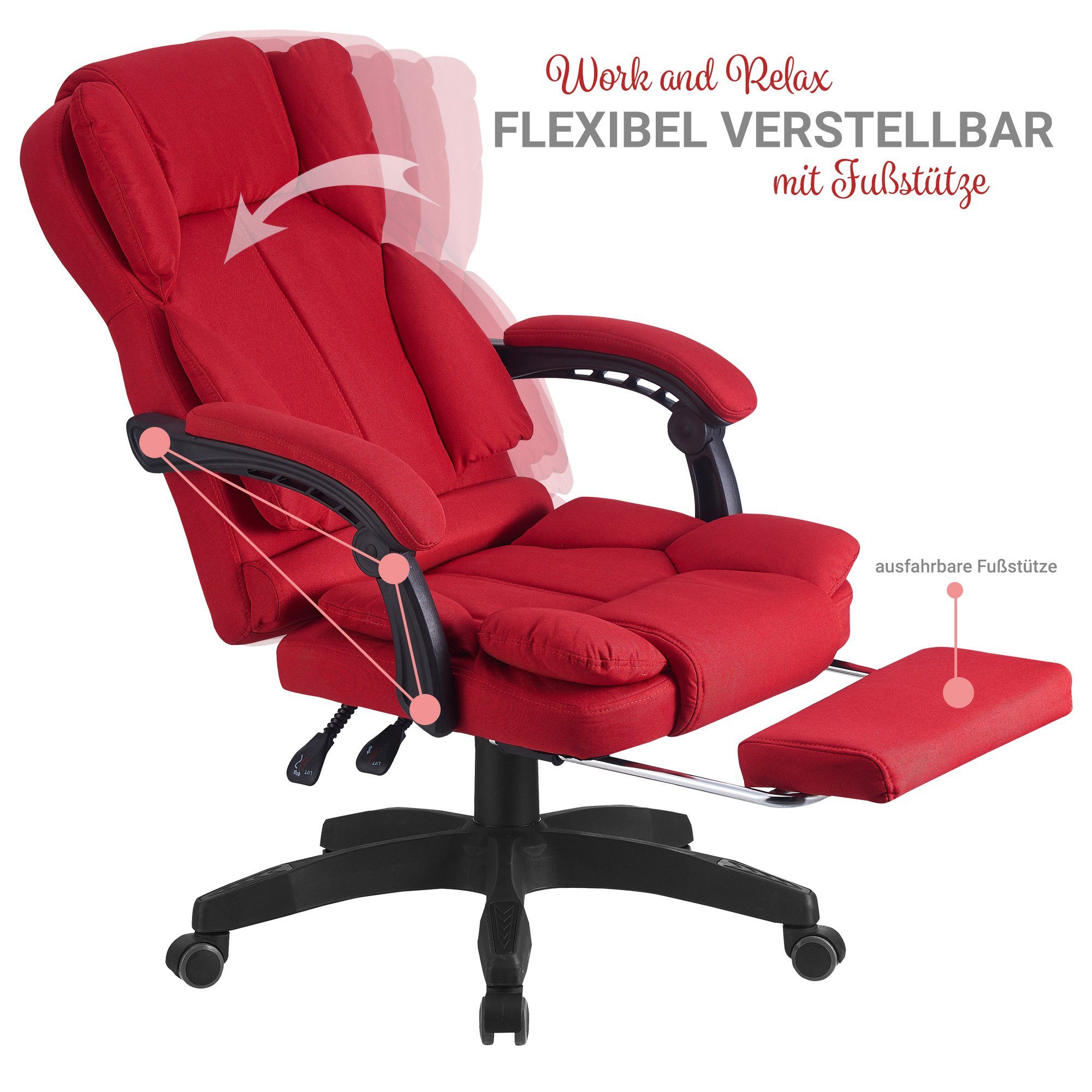 TRISENS Chefsessel (einzeln), Weinrot in Bürostuhl flexiblen Office Home Stoff-Design Ares Chair Armlehnen mit