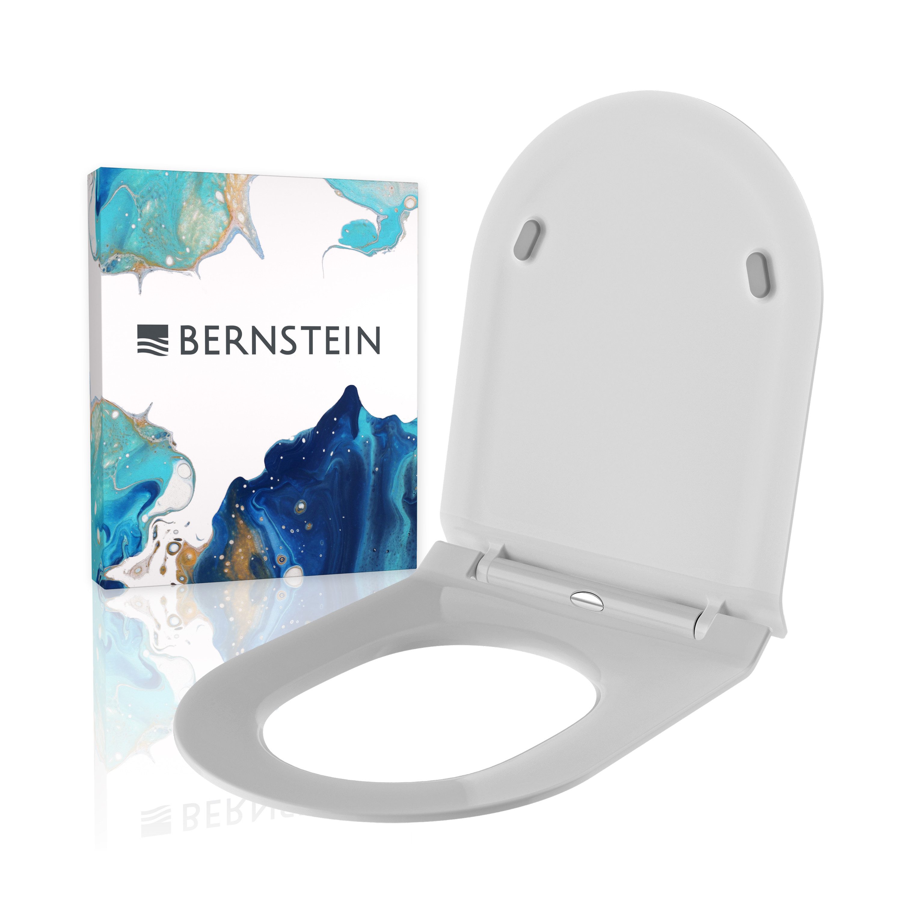 Bernstein WC-Sitz U2019 (Komplett-Set, inkl. Befestigungsmaterial), weiß / D-Form / Absenkautomatik / flach / abnehmbar / aus Duroplast