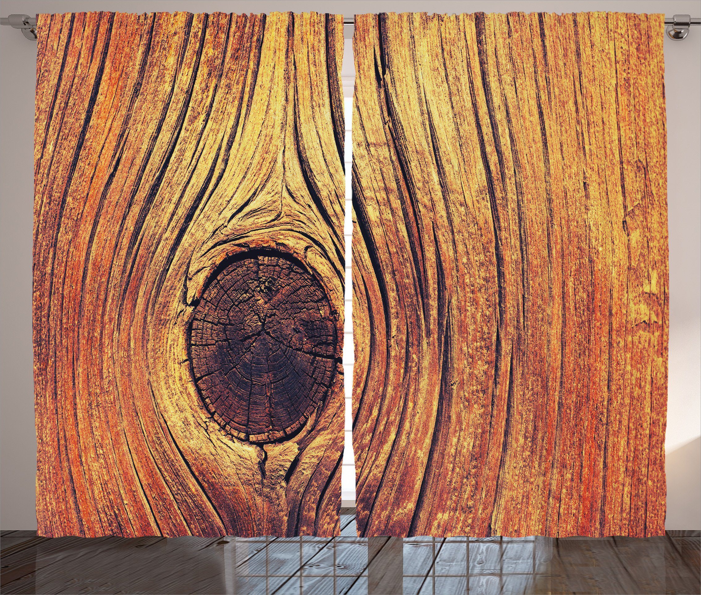Gardine Schlafzimmer Kräuselband Vorhang mit Schlaufen und Haken, Abakuhaus, Rustikal Im Alter von Holz Textur