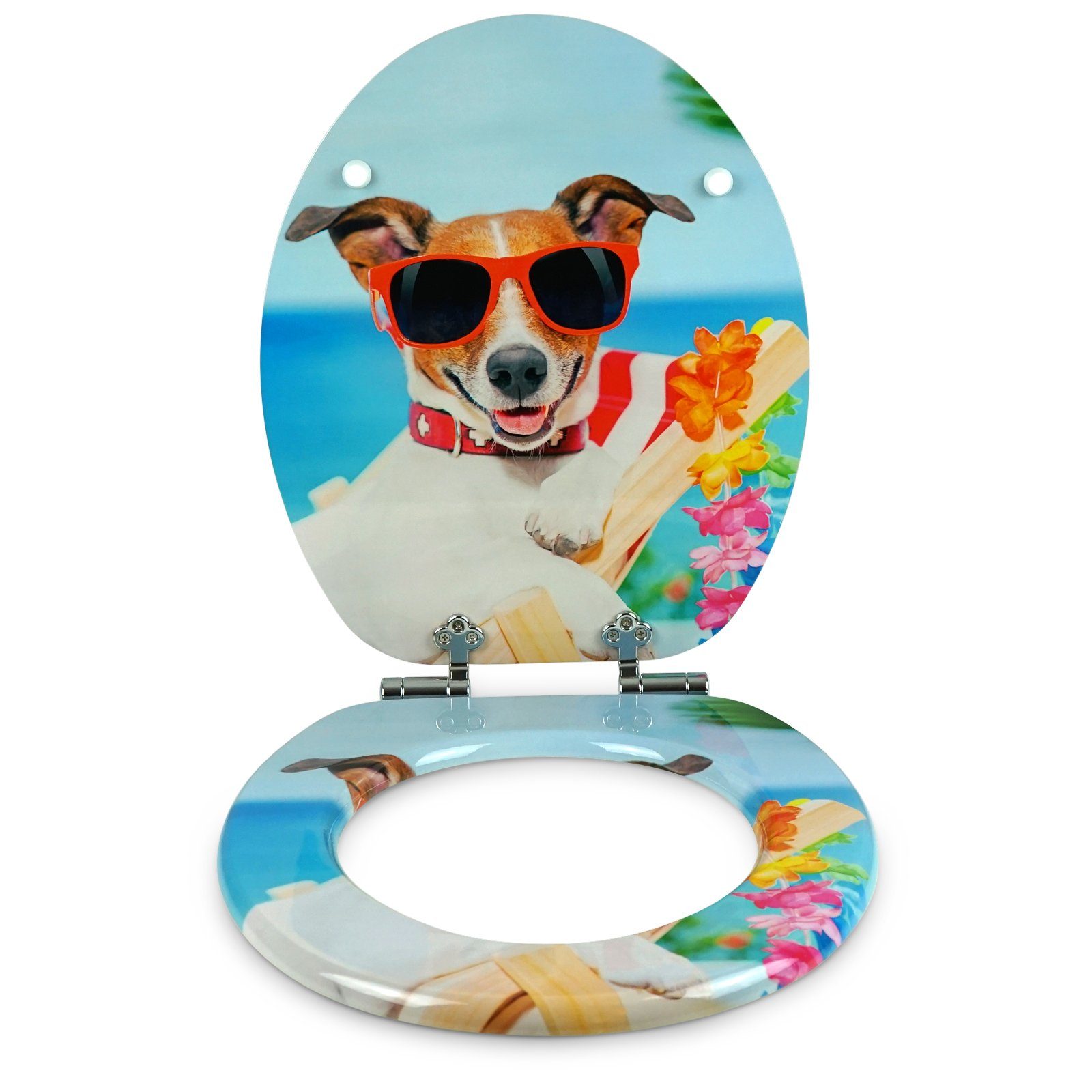 Sanfino WC-Sitz "Sonny Dog" Premium Toilettendeckel mit Absenkautomatik aus Holz, mit lustigem Hunde-Motiv, hohem Sitzkomfort, einfache Montage – Bild 3 von 5