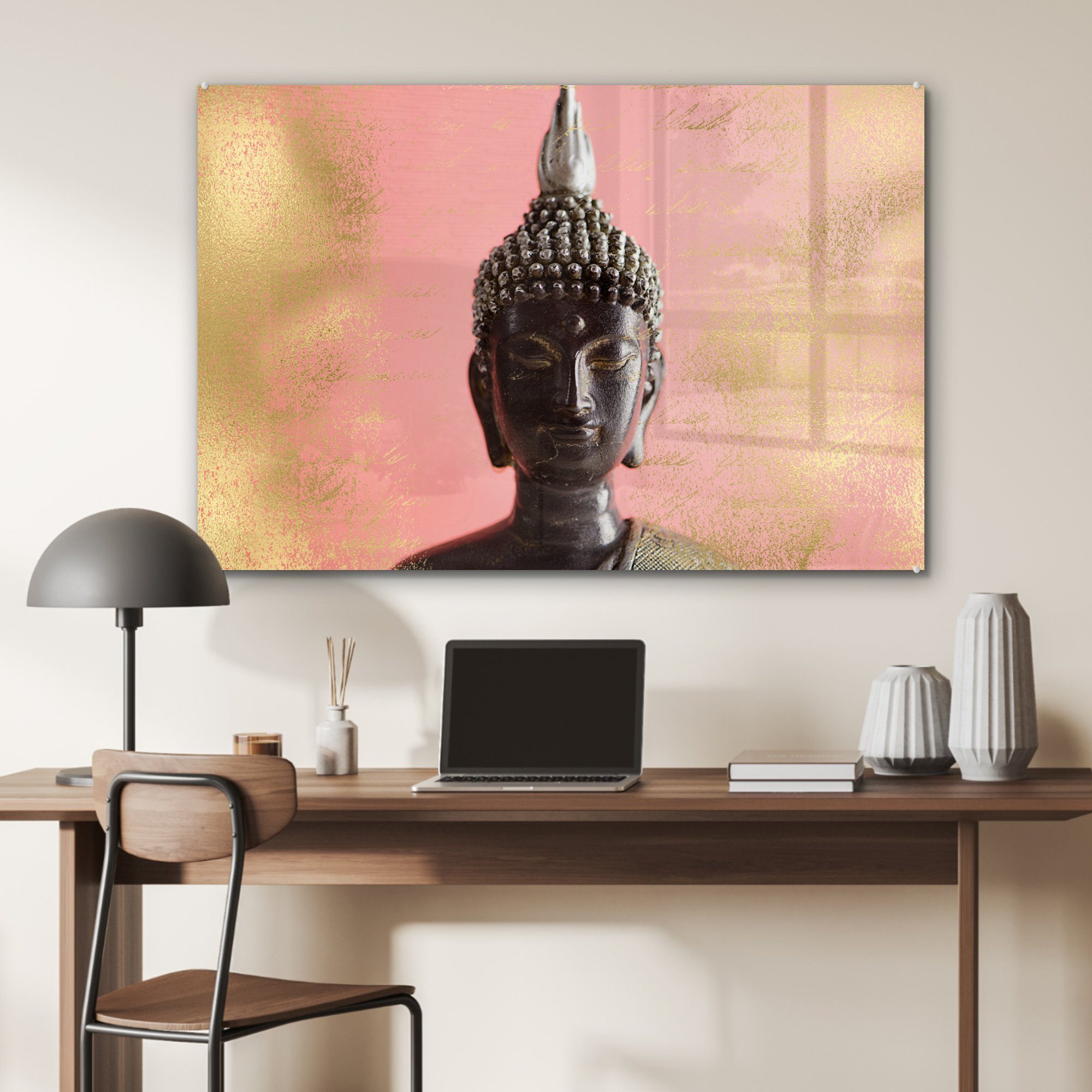 Acrylglasbild Rosa, Buddha MuchoWow - Acrylglasbilder (1 Schlafzimmer Wohnzimmer Gelb & - St),