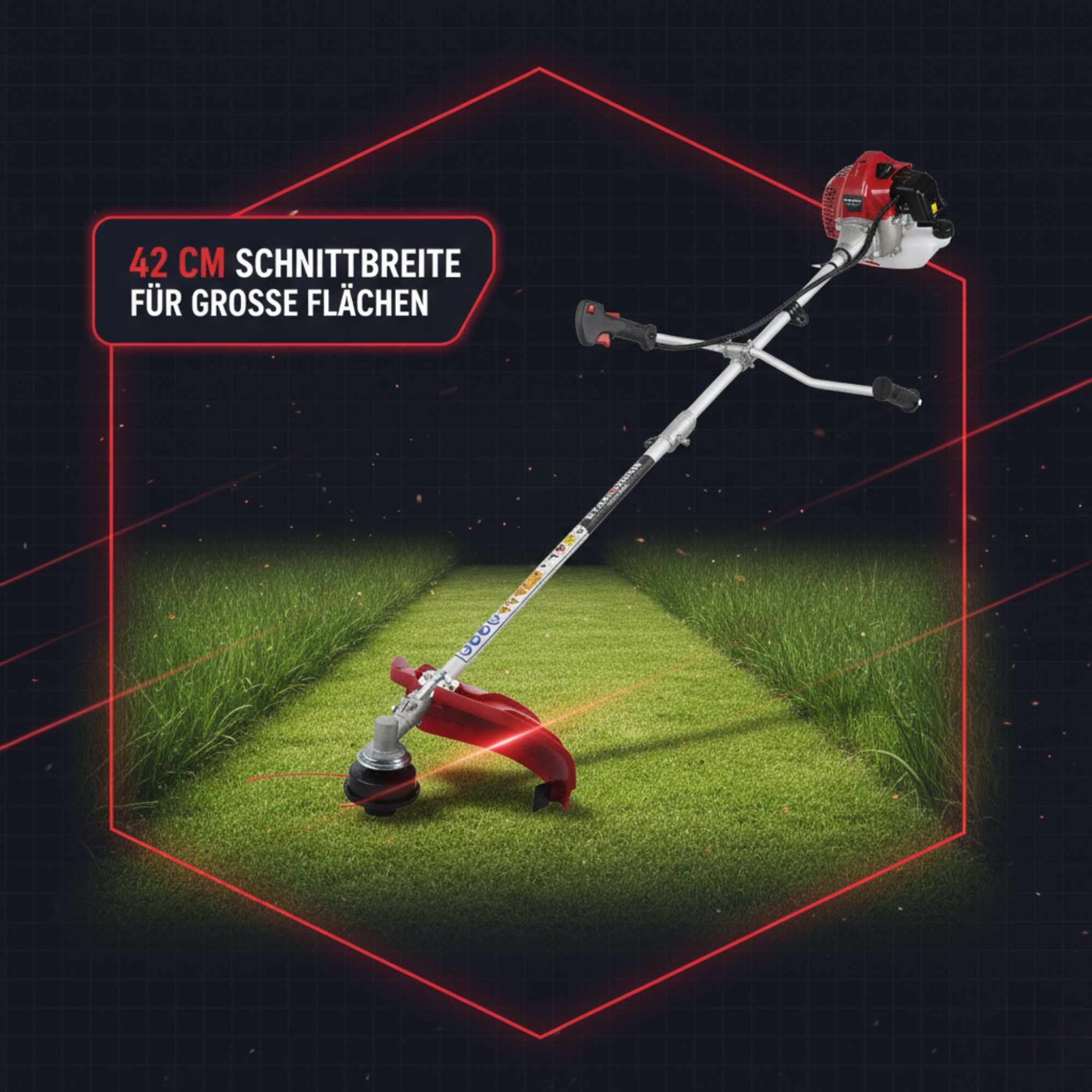 Stahlmann Benzin-Motorsense Stahlmann Freischneider Benzin MS520 – Motorsense Benzin, (Rasenkantenschneider und Rasentrimmer mit Tragegurt), mit kraftvollem 2PS Motor, 42cm Schnittbreite, 1,3 Liter 2-Takt