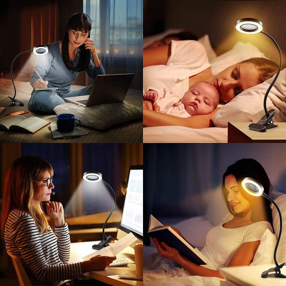 flexibles LED-Leselampe, Weiß LED Modi, Klemmlicht Schreibtischlampe 3 Leselampe Klemmleuchte, JOYOLEDER dimmbare USB