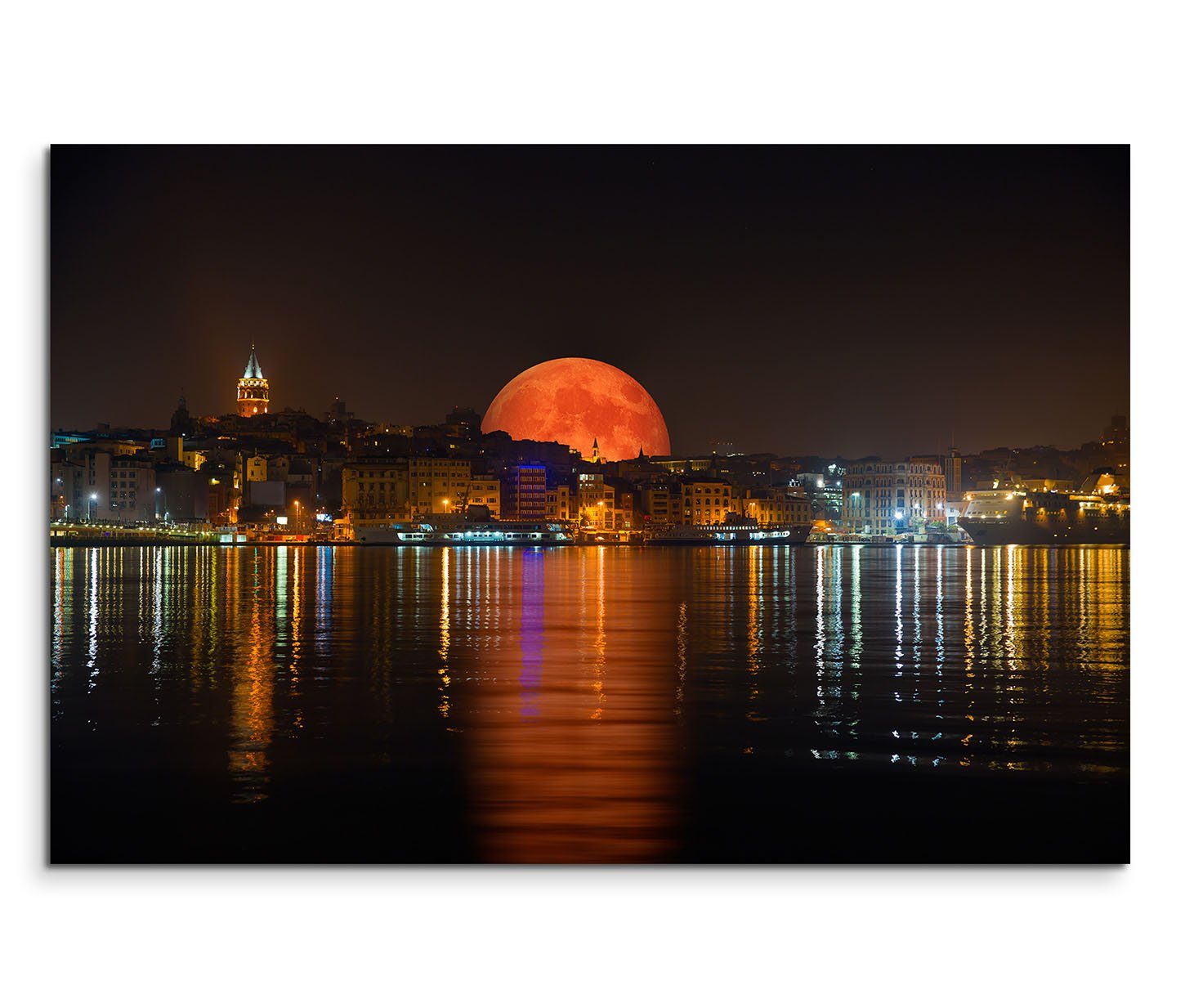 Sinus Art Leinwandbild 120x80cm Wandbild Istanbul Bosporus Nacht Lichter Mont Spiegelung
