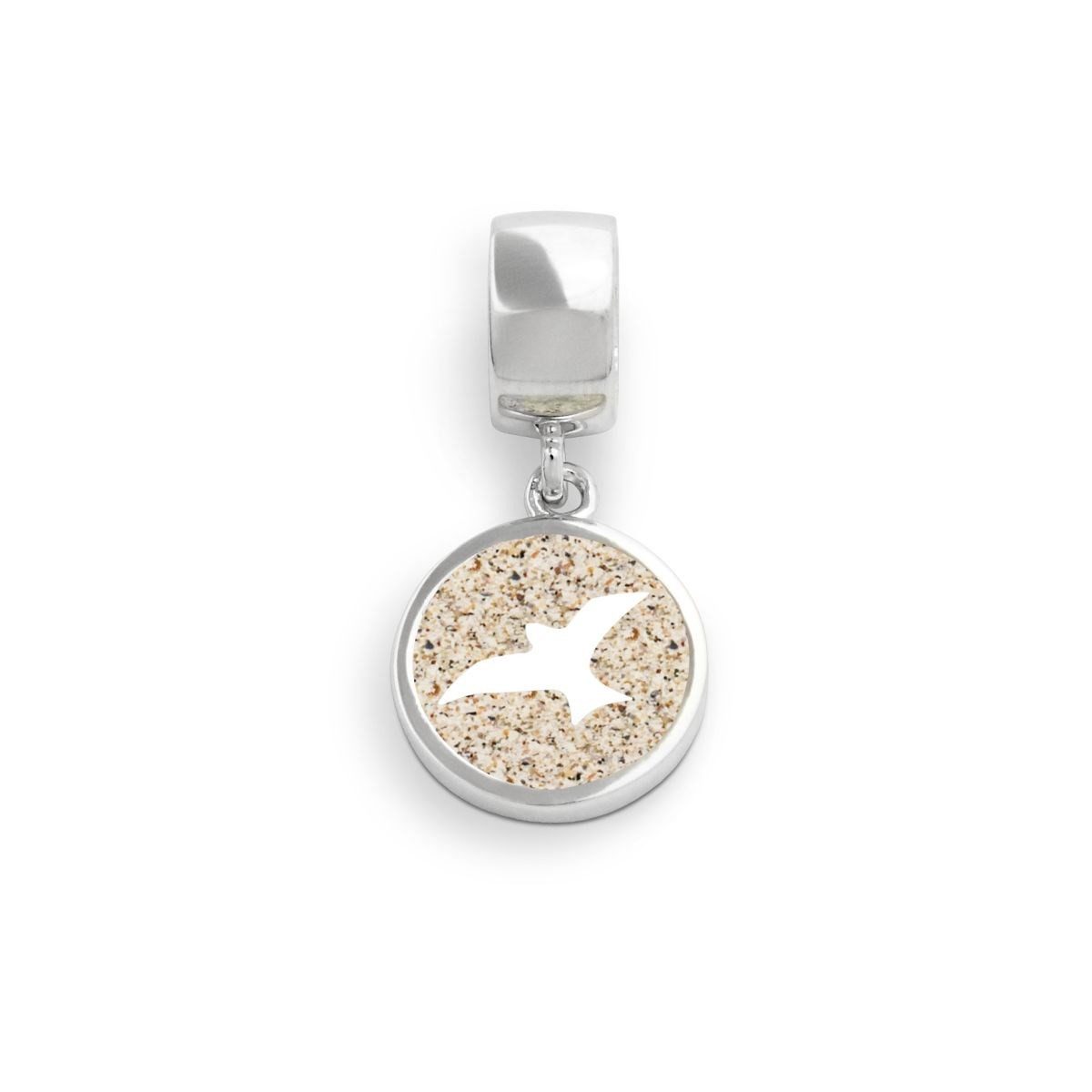 Charm-Einhänger F161 „Möwe“, 10 mm – Anhänger aus 925er Silber mit Strandsand & Öse