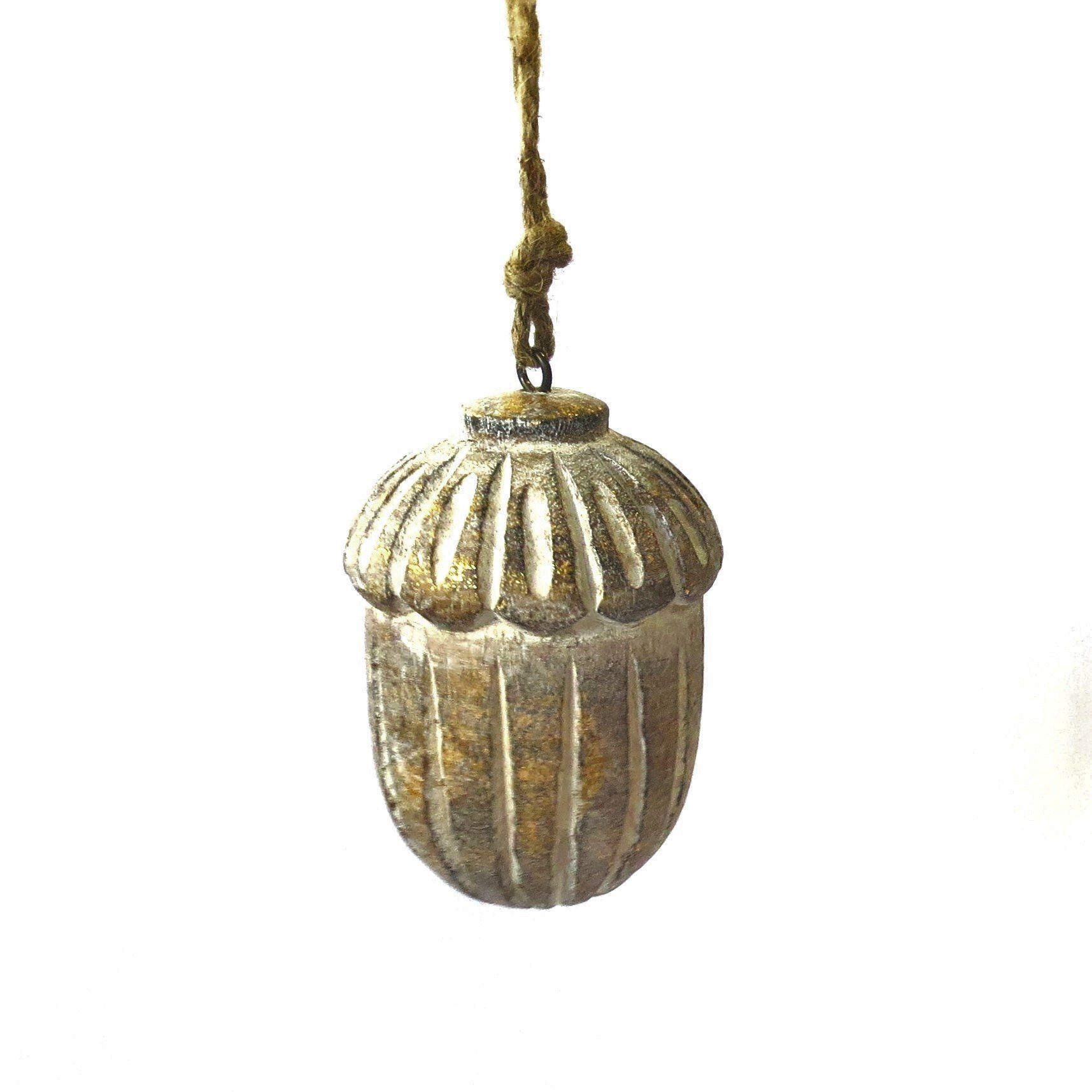 VARIOS Weihnachtsbaumkugel Holz Zapfen Deko Hänger Weihnachten Goldfarben 10 cm