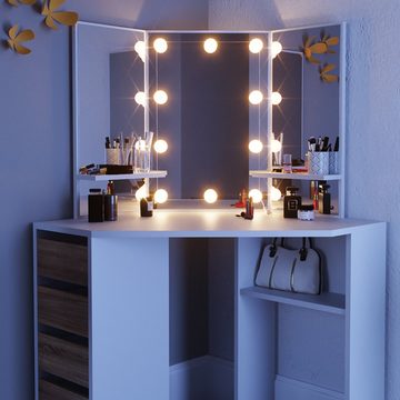 Vicco Schminktisch Arielle, Weiß/Sonoma, 110 cm mit LED Beleuchtung