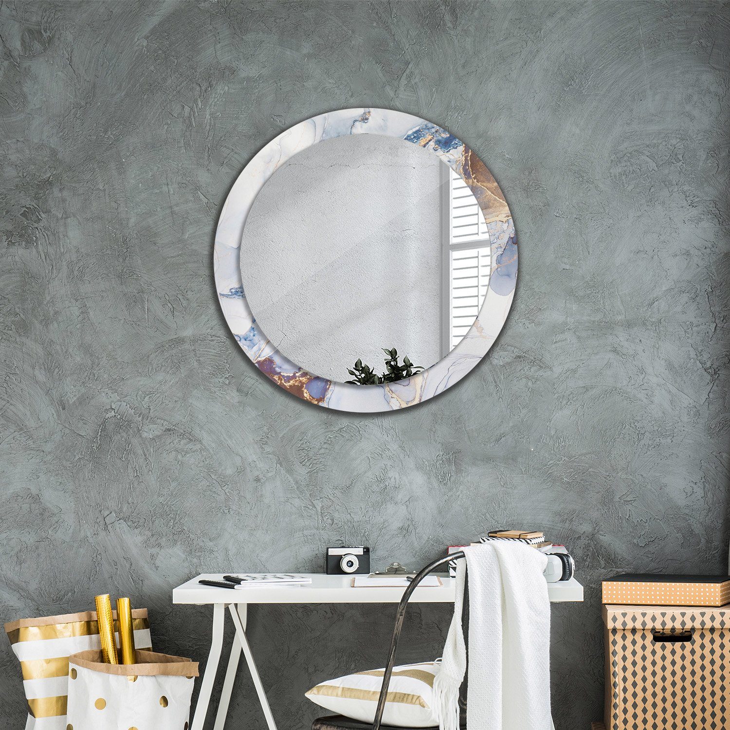 (Hängespiegel, Abstrakt Design Badspiegel Aufdruck) Wandmontage mit Badspiegel mit Rund: Rund Art Spiegel Tulup Deko Aufdruck Ø80cm