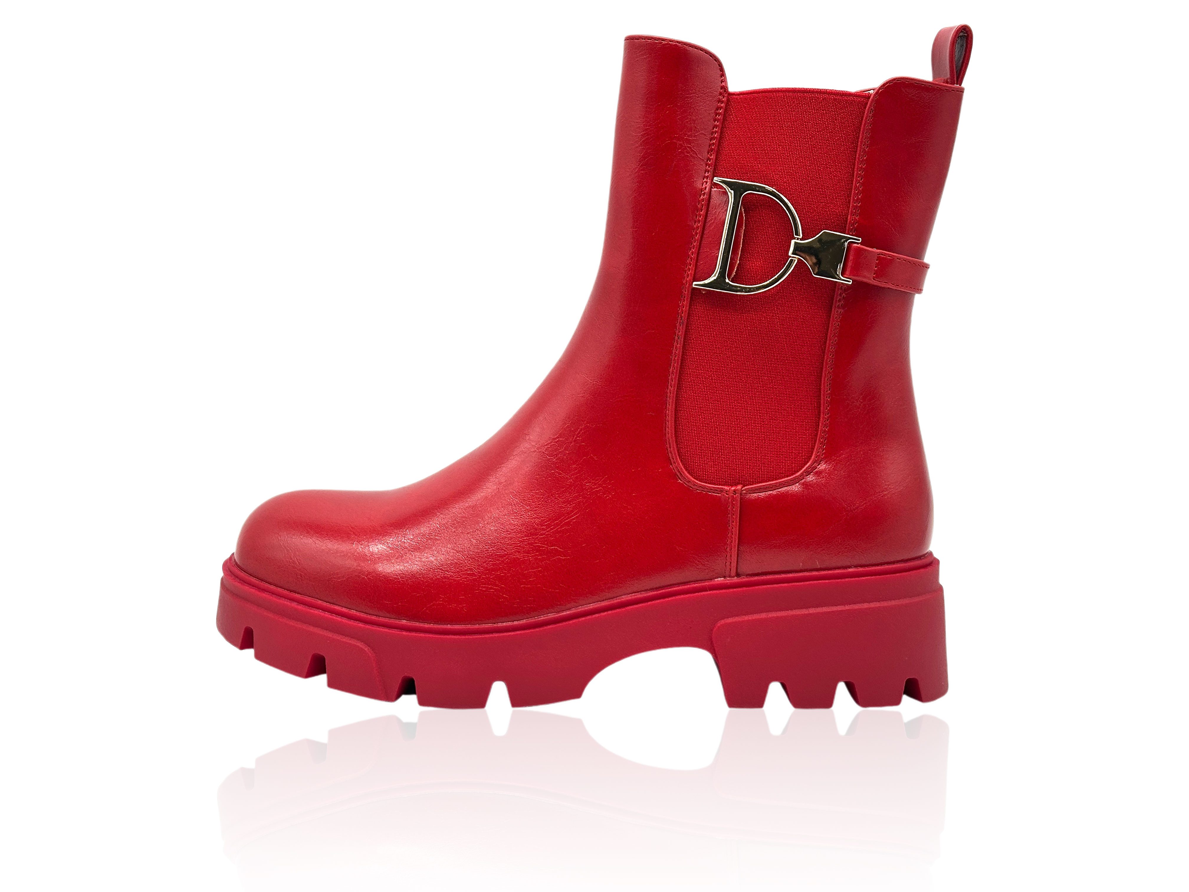 Nowaland Damen Chelsea Boots warm gefüttert mit Reißverschluss und Profilsohle Chelseaboots Mit weichem Warmfutter und goldfarbenem Zierelement