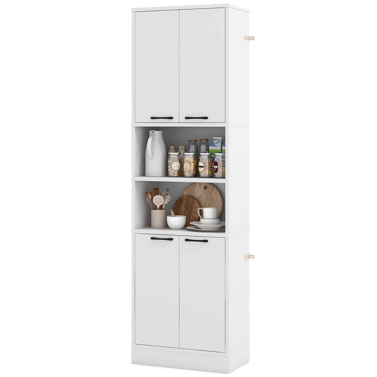 KOMFOTTEU Küchenbuffet Buffetschrank Vorratsschrank mit 4 Türen & offenen Ablagen