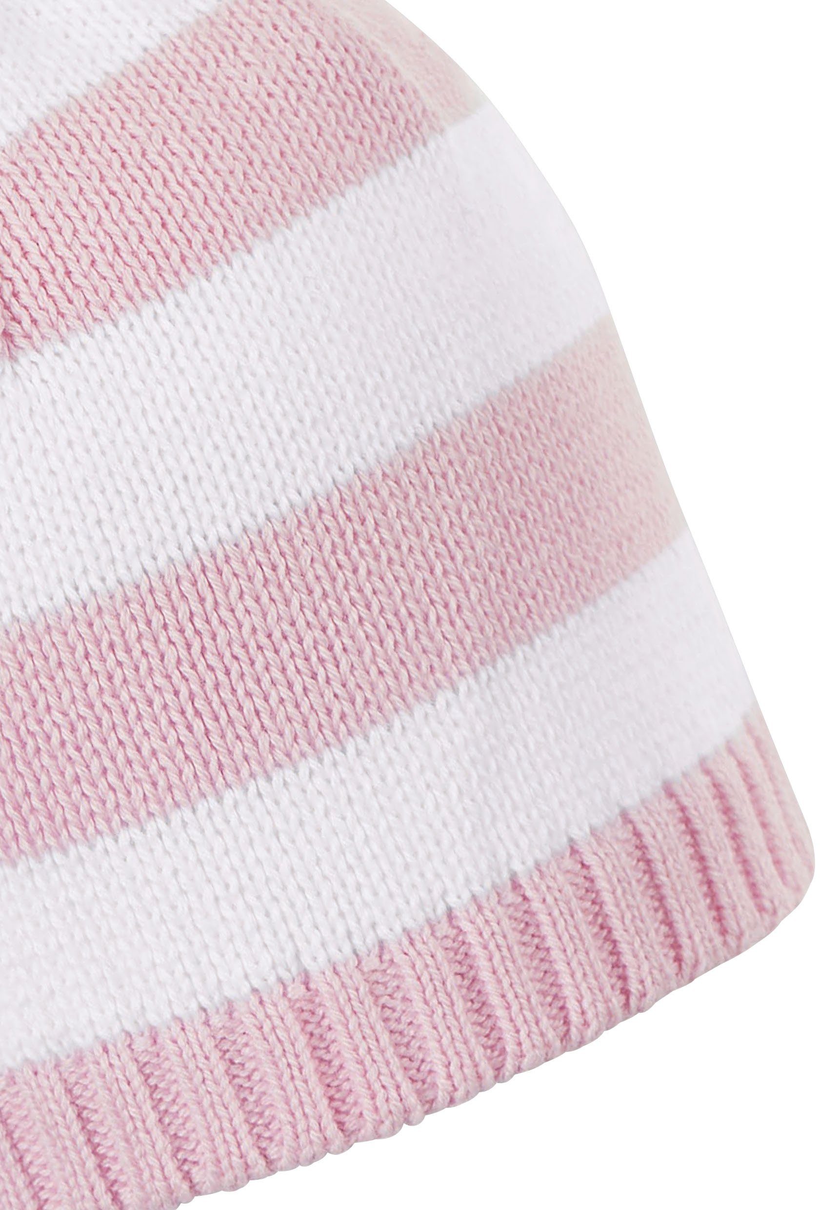 rosa Kinder kalte Strick Beanie Strickmütze für Baumwolle Babymütze Strickmütze Streifenmuster mit für Tage) Sterntaler® (1-St., aus ideal