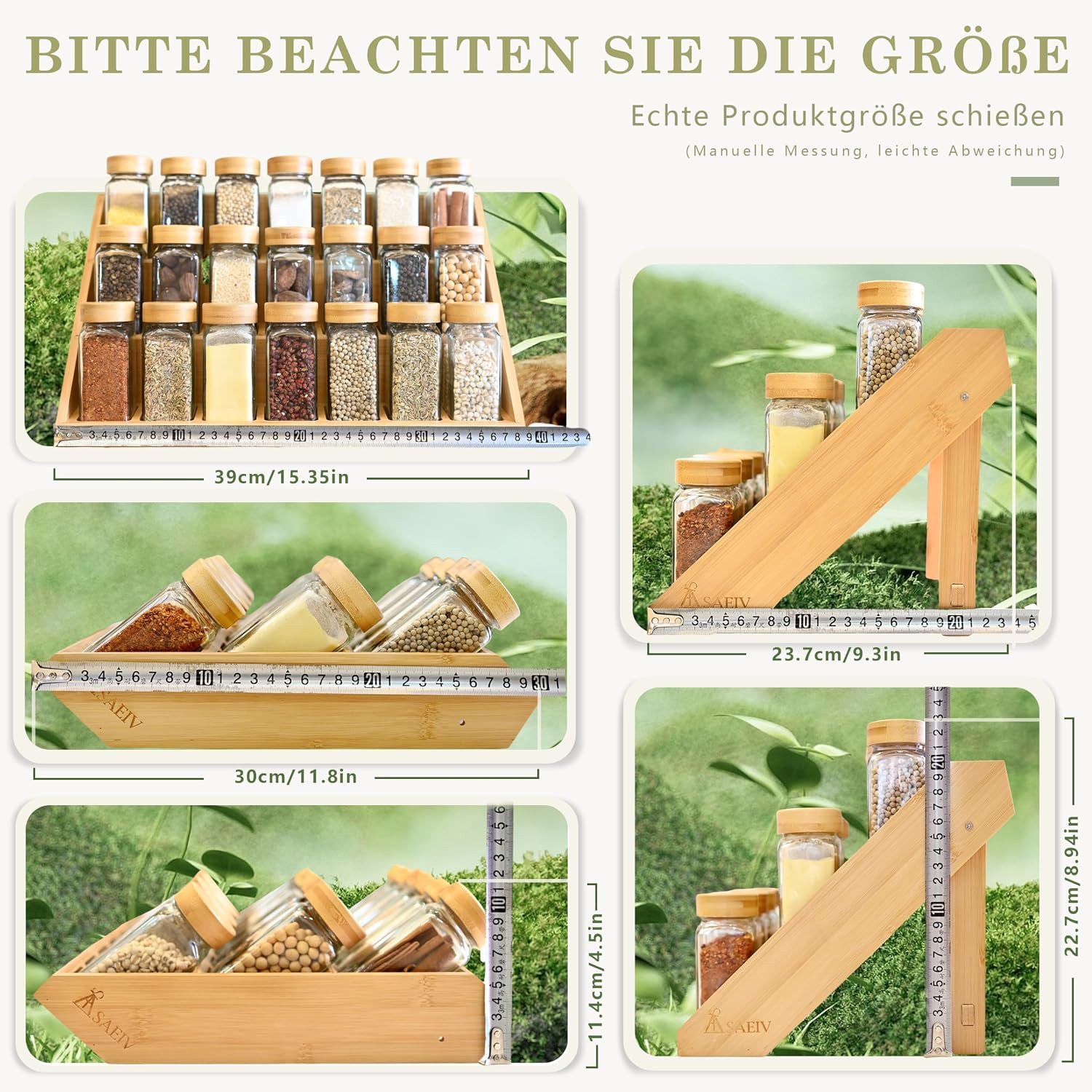 KingLux Gewürzbehälter Gewürzgläser Set mit 21x120ml Bambusregal eckig gewürzgläser glas, (21-tlg) – Bild 2 von 5