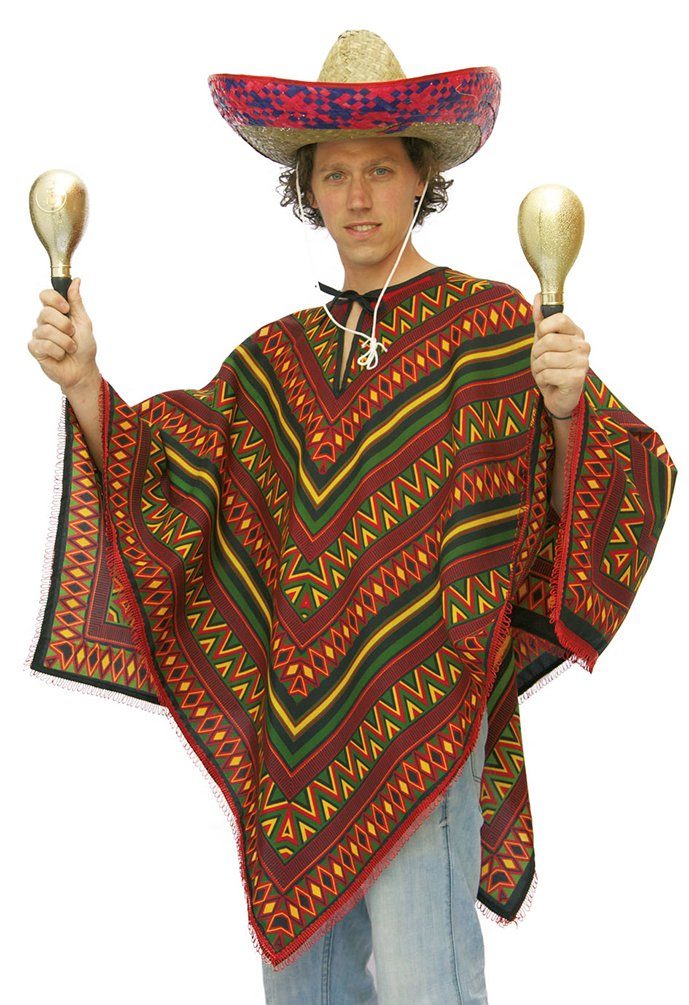 Karneval-Klamotten Kostüm Poncho Mexico, Bunter Poncho für Erwachsene, Unisex, Herren, Damen, Faschingskostüm