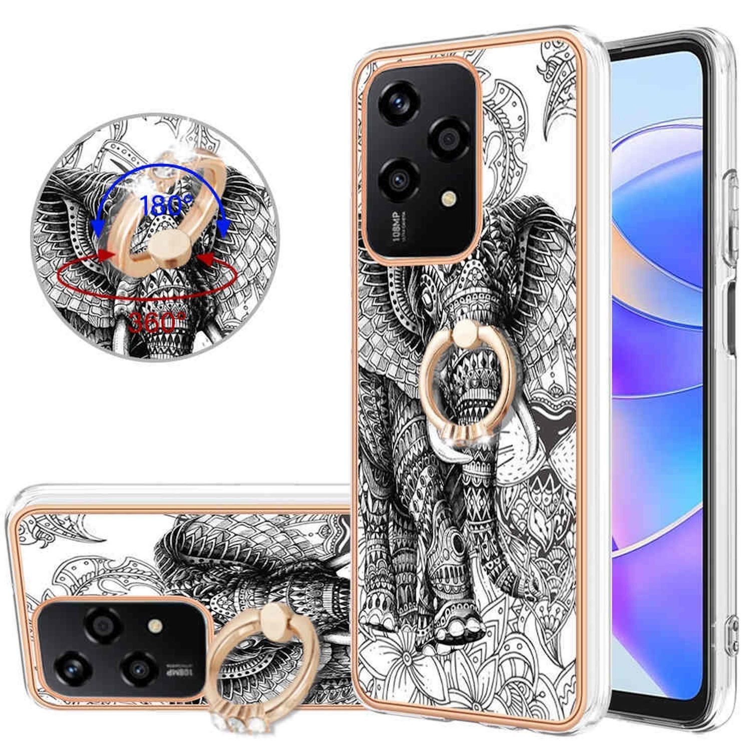 Wigento Handyhülle Für Honor 200 Lite Design mit Ring TPU / PC Handy Hülle Cover Muster