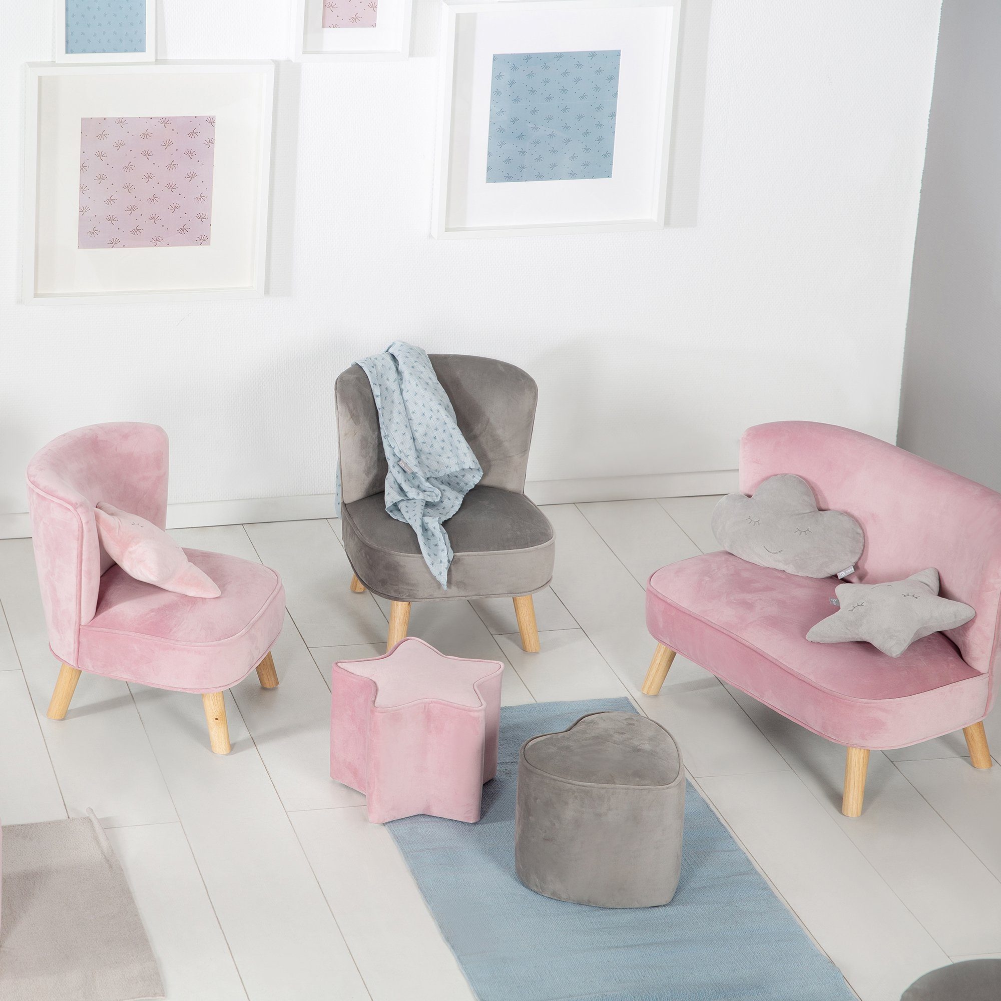 roba® Kinderhocker Lil Sofa, bequemer Hocker mit Samtstoff