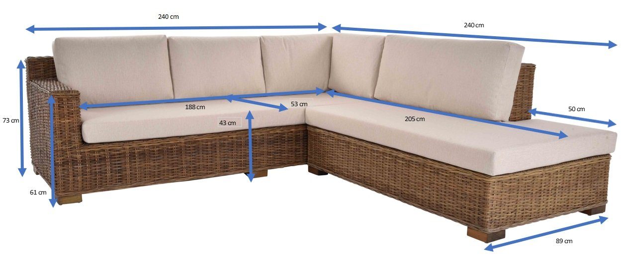 Ecksofa Ecksofa 240 2 240 L-Form Ecklounge Wohnlandschaft Rattan Eckgarnitur cm, Home Teile, Couch Rattan x Krines Wohnzimmer Ecke